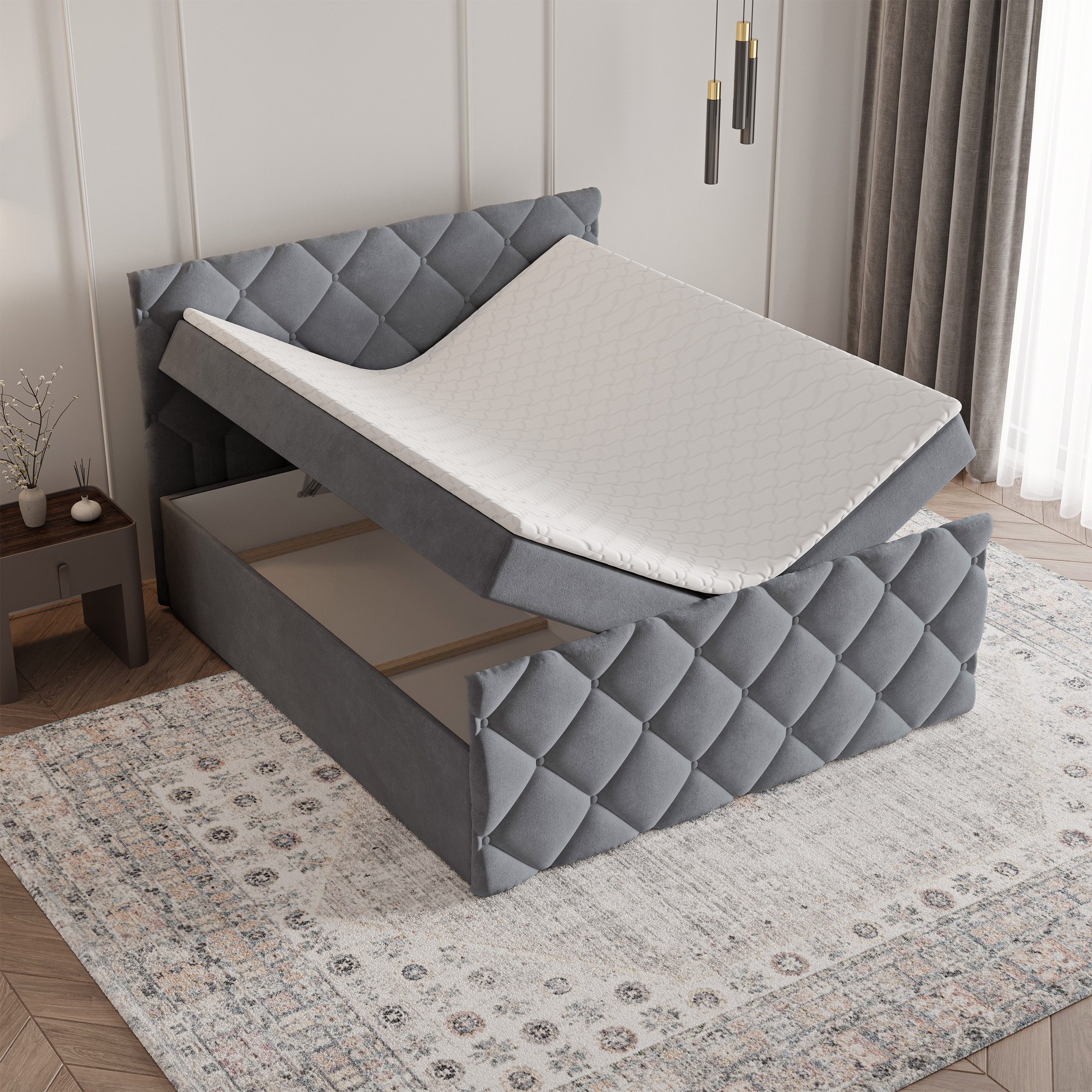 Masseno Boxbett ROVARI 180x200 cm mit Bonell Matratze und Topper, Doppelbett, Polsterbett mit Kopfteil, Boxspringbett – Bild 4 von 5