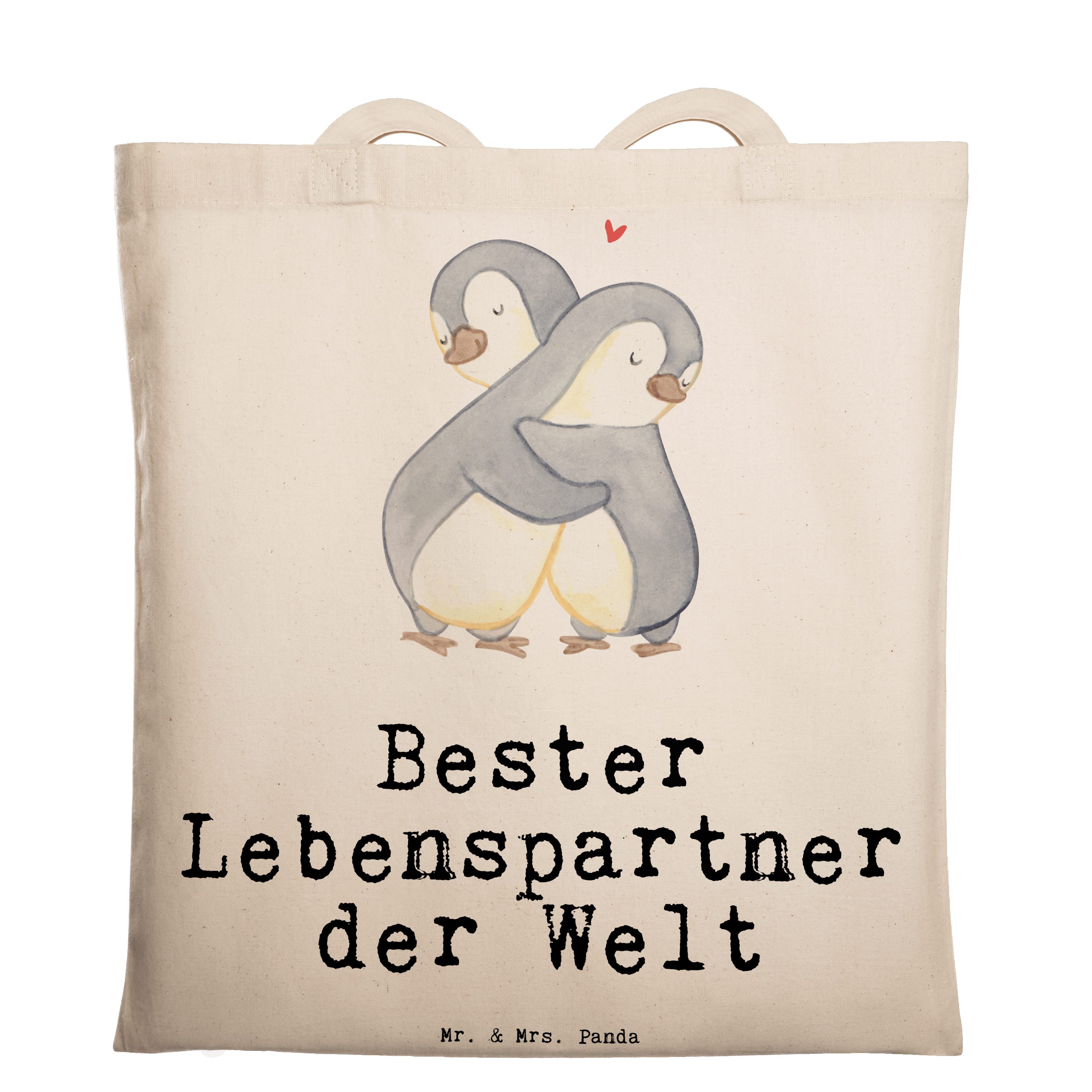 Mr. & Mrs. Panda Tragetasche Pinguin Bester Lebenspartner der Welt - Transparent - Geschenk, Gebur (1-tlg)
