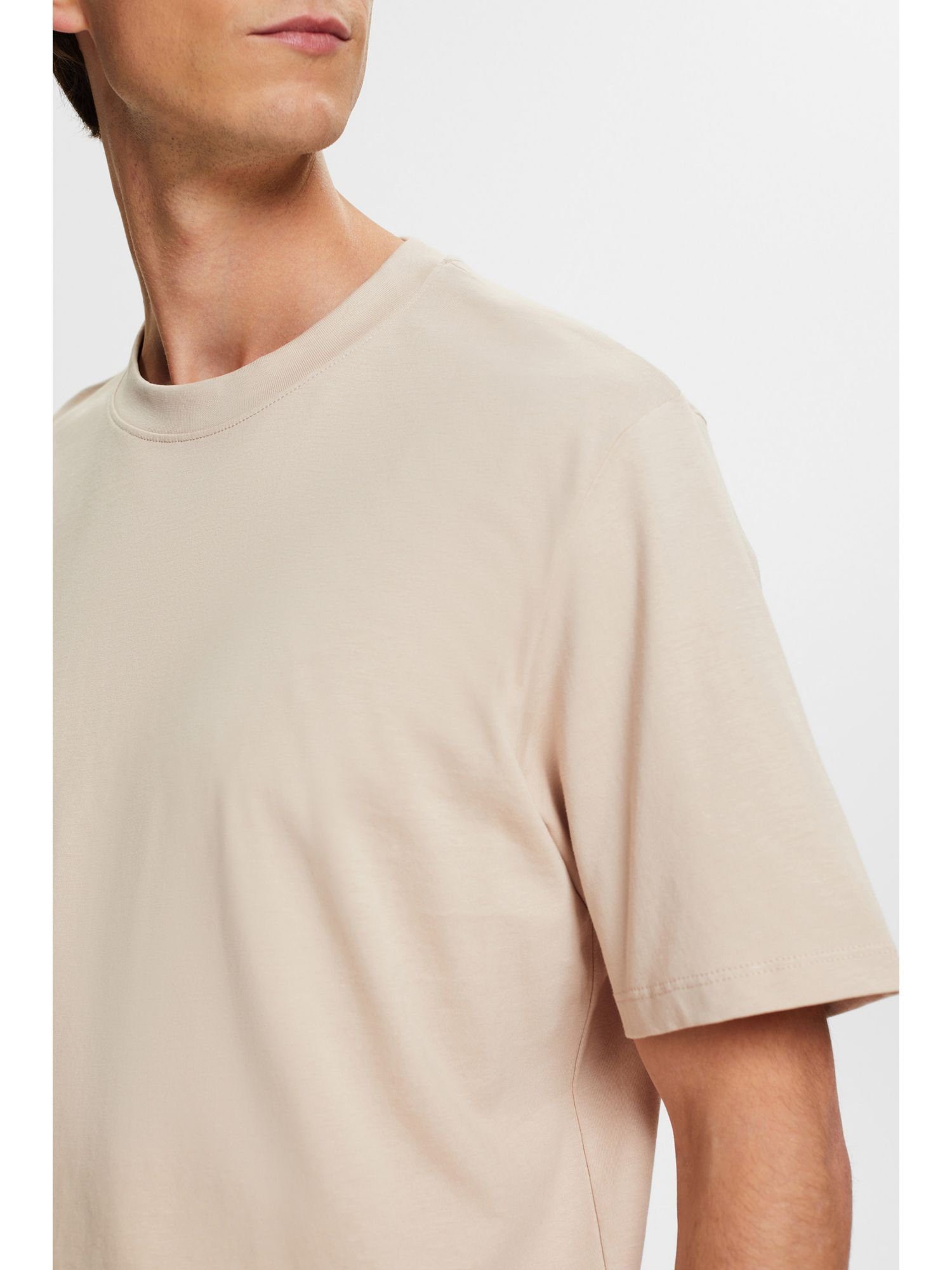 (1-tlg) LIGHT Esprit Baumwoll-T-Shirt TAUPE T-Shirt mit Rundhalsausschnitt