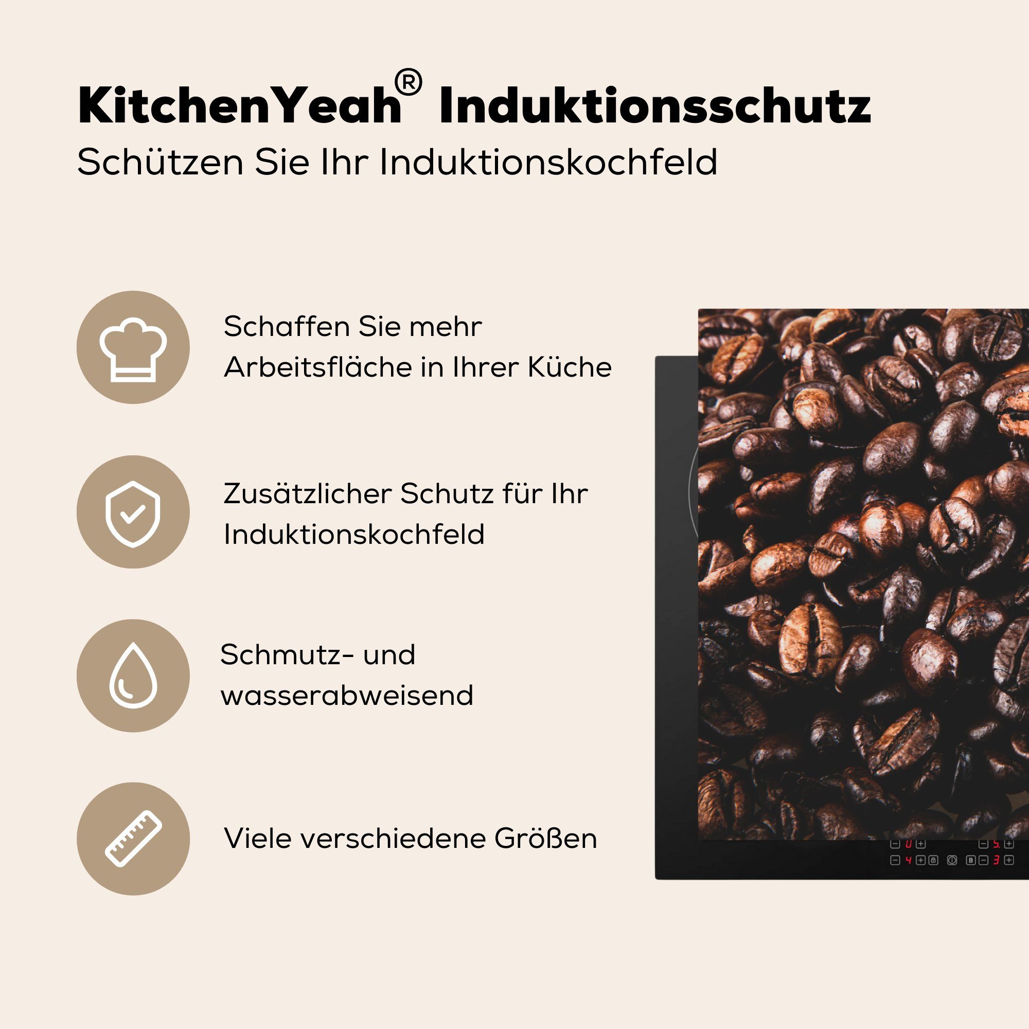 Herdblende-/Abdeckplatte tlg), Vinyl, Arbeitsplatte 83x51 für Nahaufnahme Kaffeebohnen, MuchoWow cm, (1 küche Ceranfeldabdeckung,