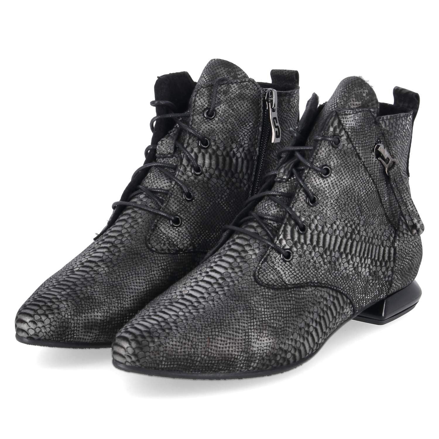 Simen Simen 8614A Schwarz Grau Damen Rauleder grey Schnürstiefel