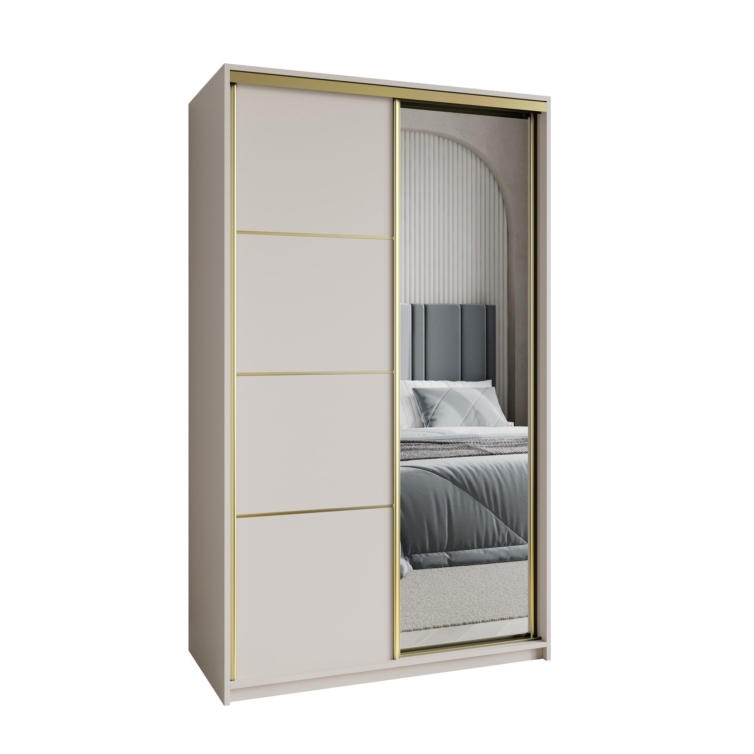 Masseno Schwebetürenschrank VARO Kleiderschrank mit Spiegel und Schubladen Schlafzimmerschrank