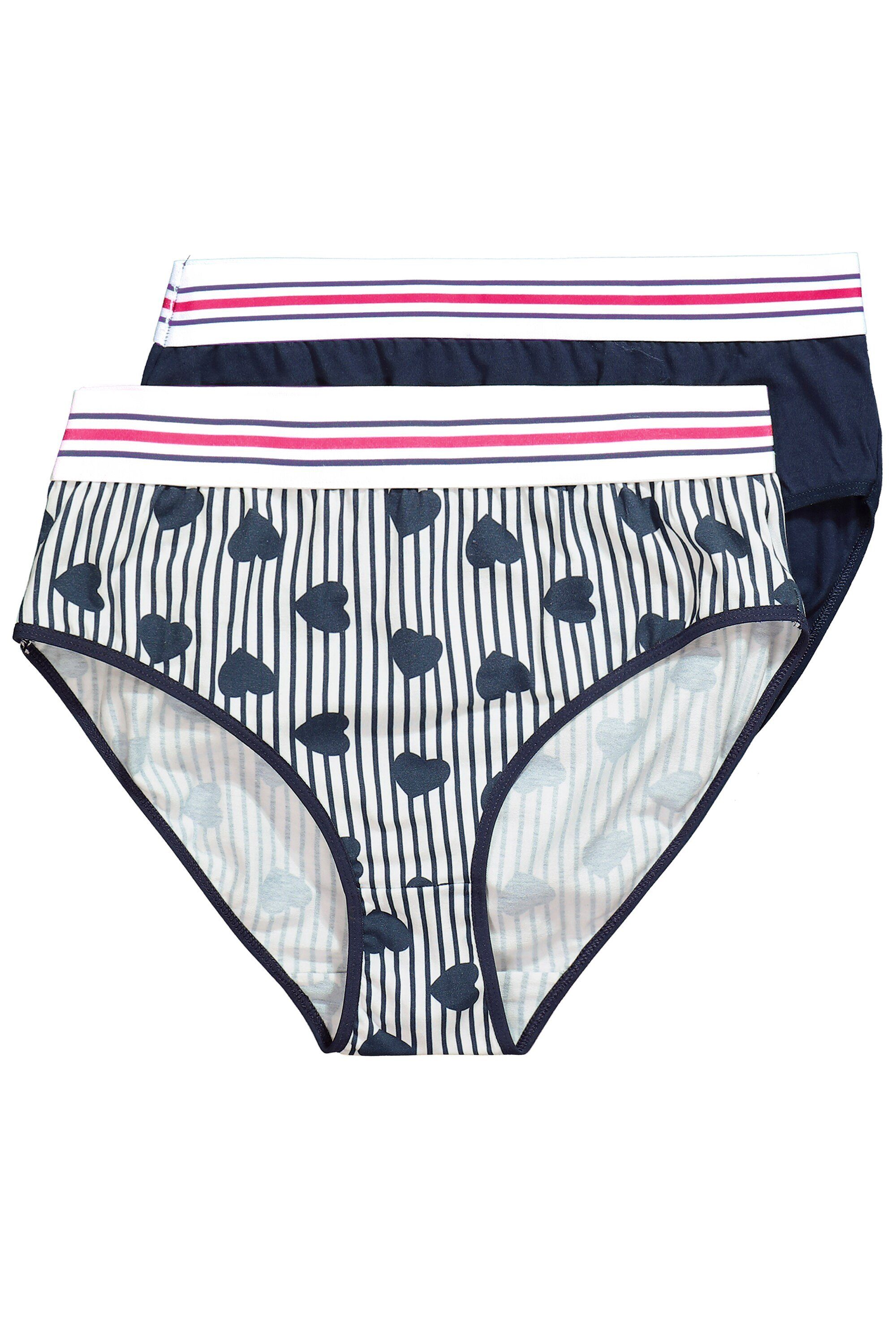 Panty Midislips 2er-Pack Herzen/Streifen einfarbig