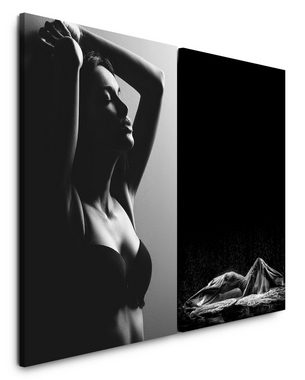 Sinus Art Leinwandbild 2 Bilder je 60x90cm Sinnlich Erotisch junge Frau Sexy Verführerisch Leidenschaft Schwarz Weiß