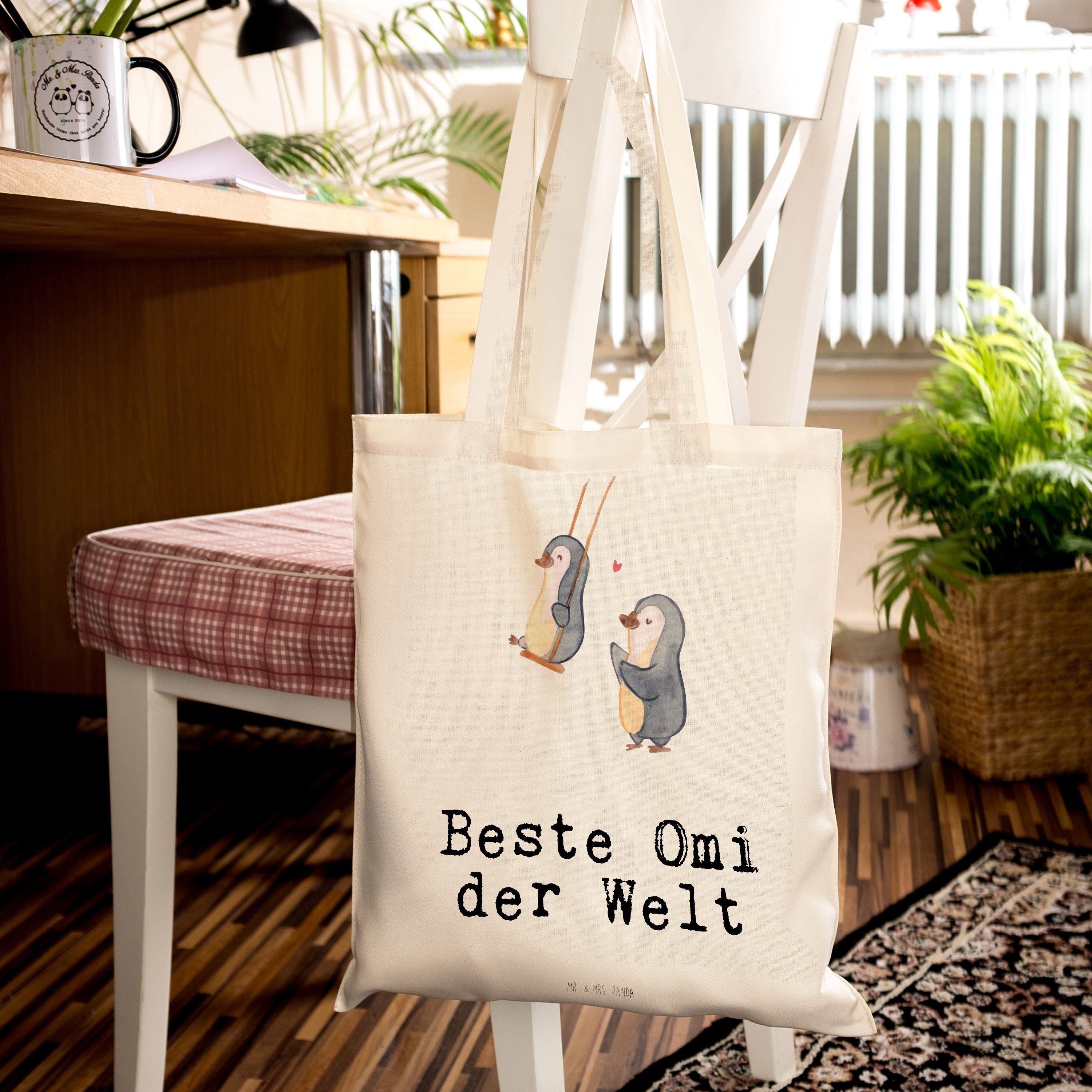 Mr. Beste der Mrs. machen, Panda & Omi Welt - Geschenk, Freude - Transparent Tragetasche Pinguin S (1-tlg)