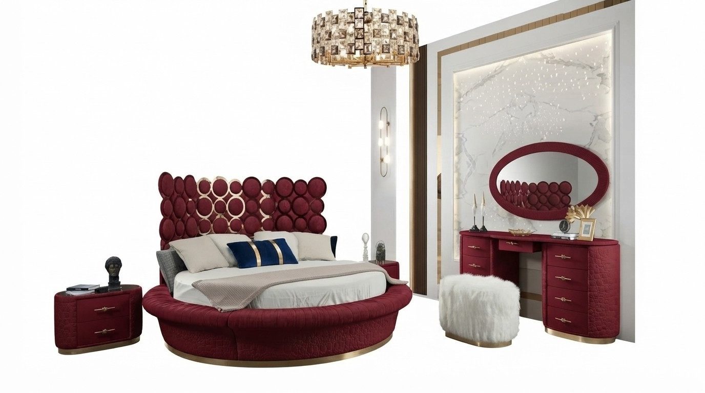 Xlmoebel Rundbett Rundes Lederbett mit modernem Design für luxuriöse Schlafzimmer (1-tlg., Bett + Matratze), Hergestellt in Europa