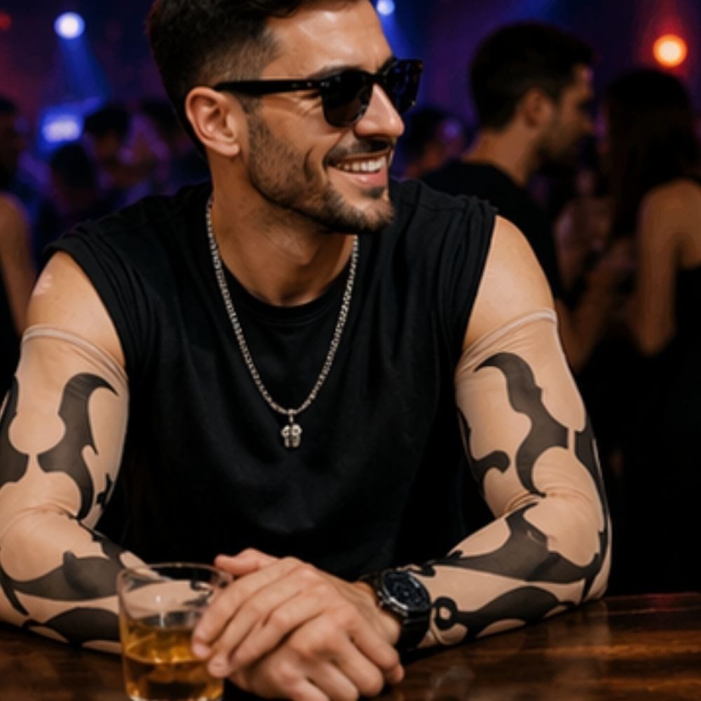 Kaiser24 Armstulpen Tattoo Armstulpen 1 Paar Schwarz Sleeves Herren Damen Look