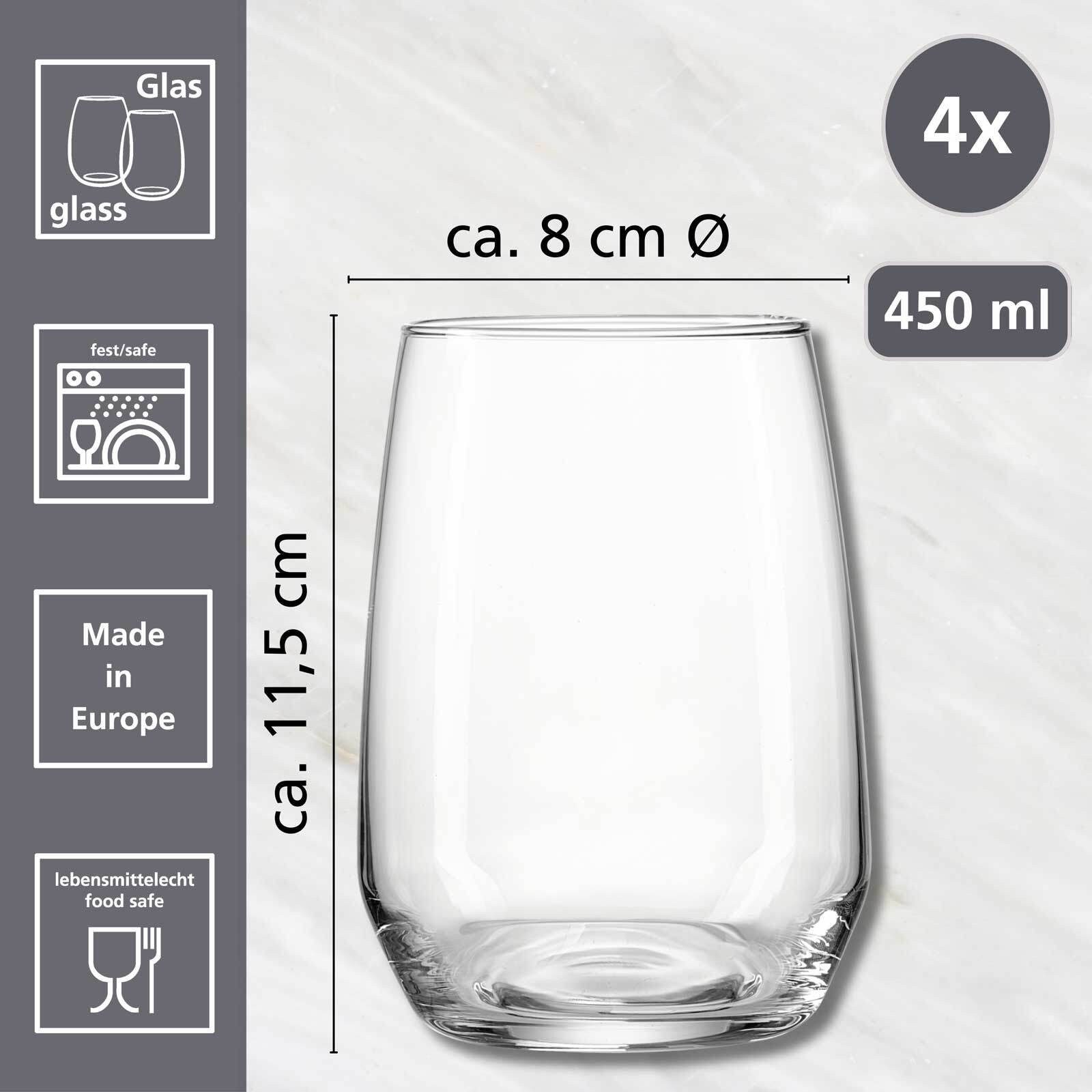 Ritzenhoff & Breker Glas Rumba Wassergläser 450 ml 4er Set, 4-tlg., Glas