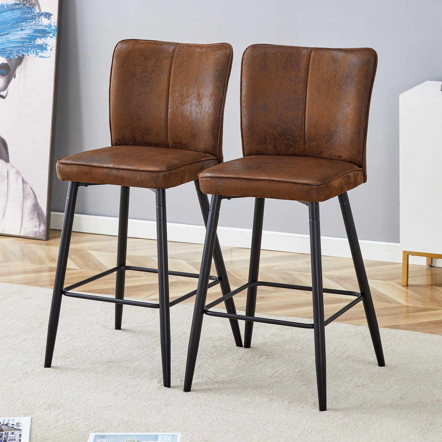 ANYSUN Barhocker Mit Rückenlehne, 2er-Set Kunstleder Barstuhl in Tresenhöhe (101 cm), (ergonomische Rückenlehne, komfortabel und stilvoll., 2 St), gepolsterte Barhocker für Wohnzimmer, Esszimmer, Küche,Lobby