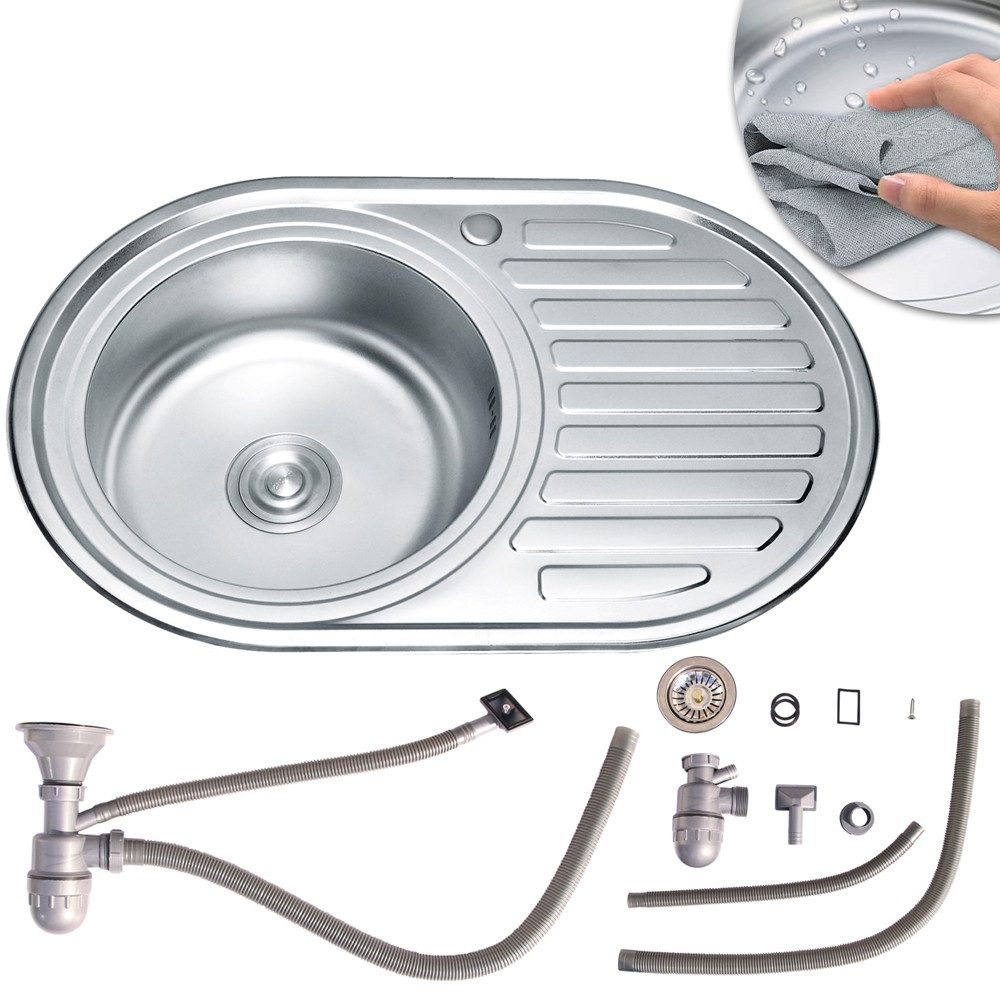 Mucola Edelstahlspüle Einbauspüle 77x50CM rund aus Edelstahl Ablage - links günstig online kaufen