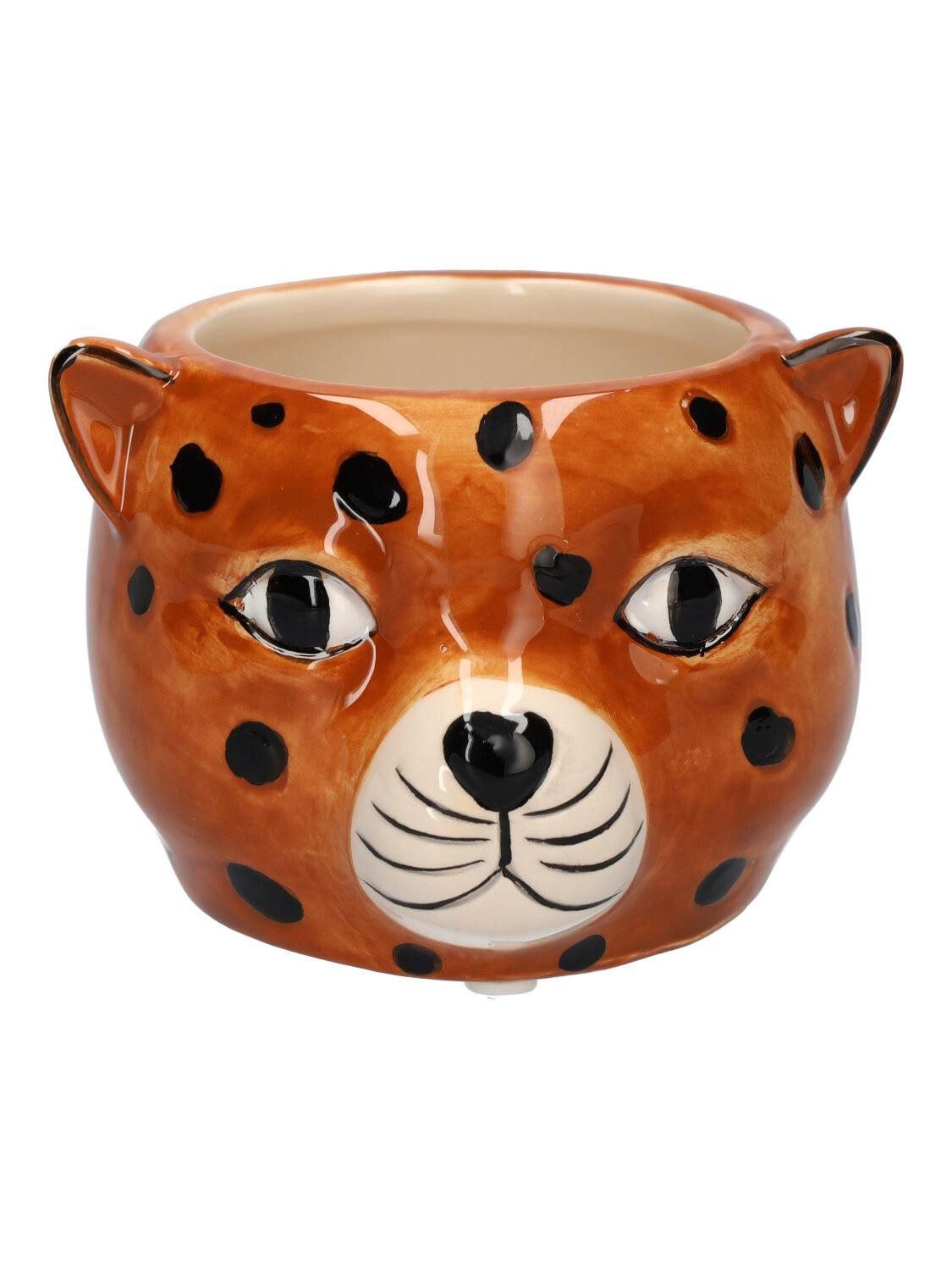INNA-Glas Blumentopf Pflanzgefäß Gepard KIRINA, aus Keramik, braun-schwarz, 9,7x9,4x6,5cm