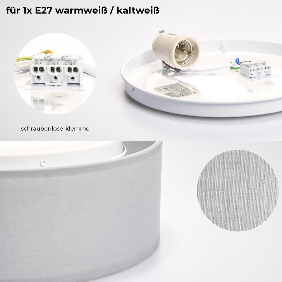 EINLICHT LED Deckenleuchte Deckenleuchte FABRIC Stoff Blaugrau, Ø30cm, 1x E27