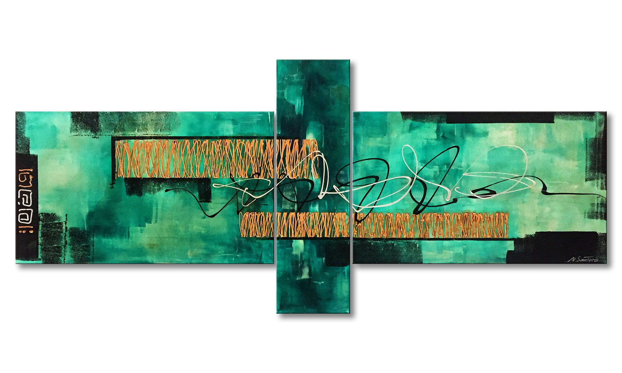 WandbilderXXL XXL-Wandbild Luxury Green 230 x 100 cm, Abstraktes Gemälde, handgemaltes Unikat