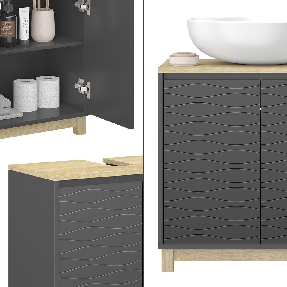Vicco Waschbeckenunterschrank Livia, Anthrazit/Holz, 60 x 60 cm mit 2 Türen (1-St) – Bild 5 von 5