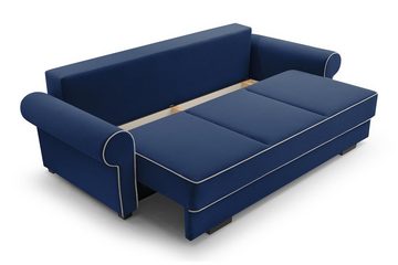 Beautysofa 3-Sitzer BELLO, in Retro-Stil, Bettkasten, Wellenfedern, für Wohnzimmer, Dreisitzer Sofa aus Veloursstoff, inklusive Schlaffunktion