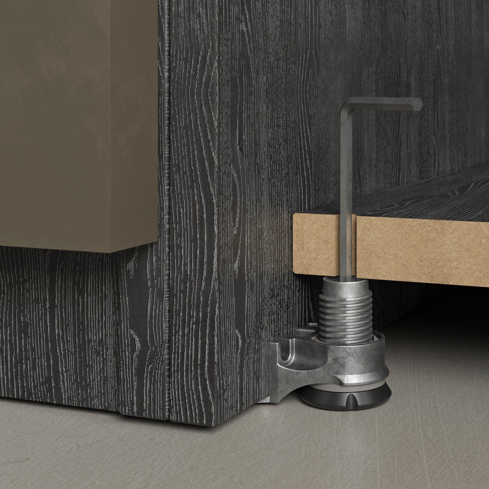 SO-TECH® Möbelbeschlag Sockelhöhenversteller INTEGRATO, Tragkraft 175 kg / Stück (1 St), Sockelfuß höhenverstellbar bis 25 mm, Höhe 37,5 mm