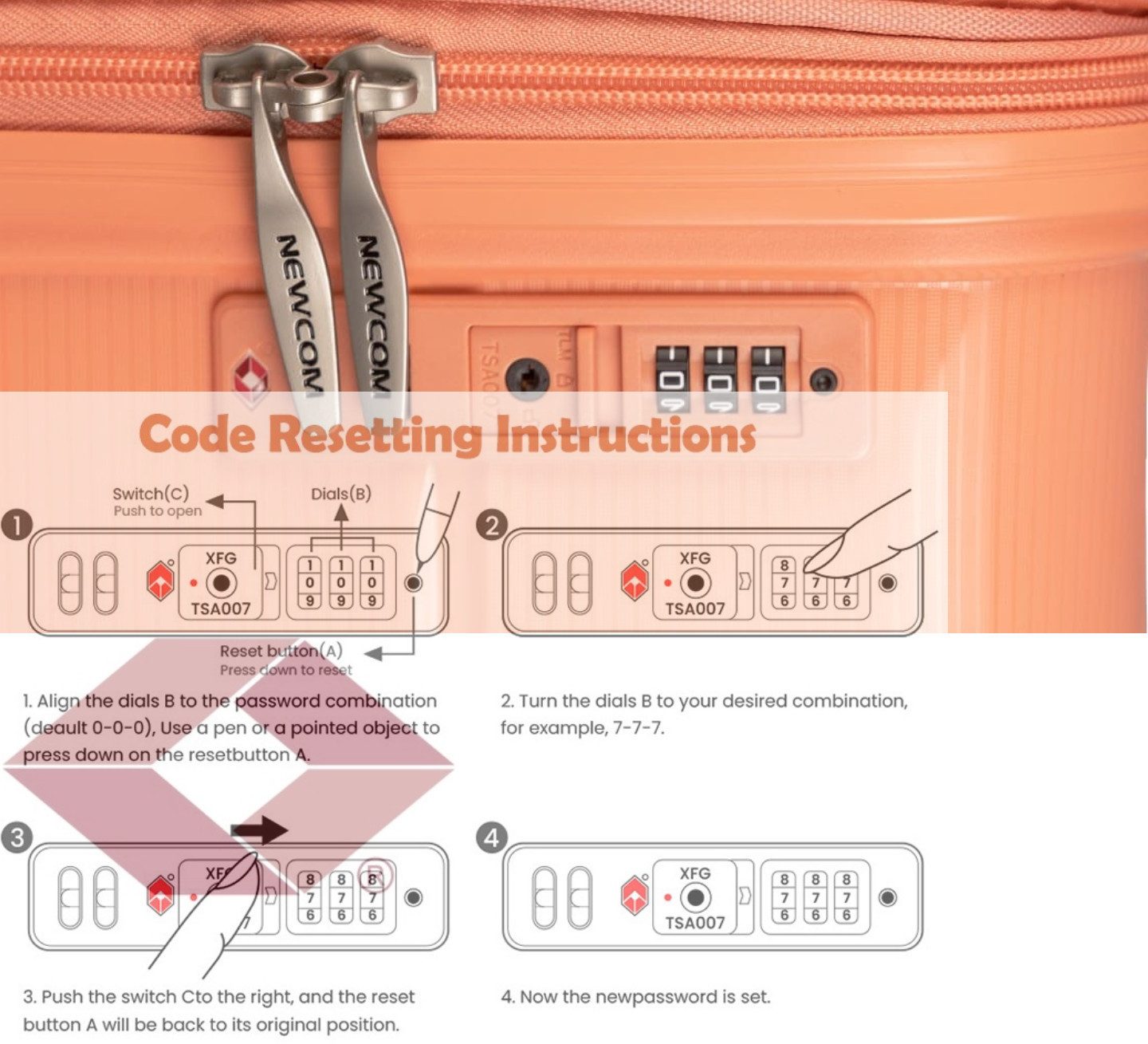 NEWCOM Hartschalen-Trolley Reisekoffer Erweiterbar, Hartschale Koffer mit TSA-Schloss, PP, 4 Rollen, Handgepäck 20 Zoll/ 55cm, Orange, leicht & robust für Kurzreisen