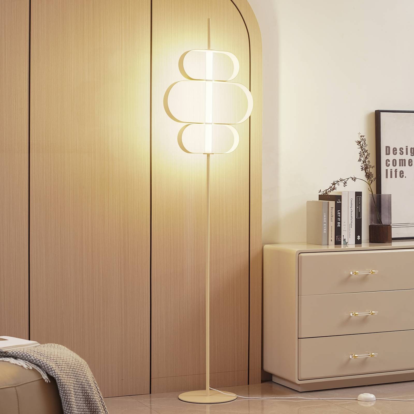 Lucande Stehlampe Audrina, LED, Metall, Creme warmweiß IP20, LED 9 W gesamt, warmweiß