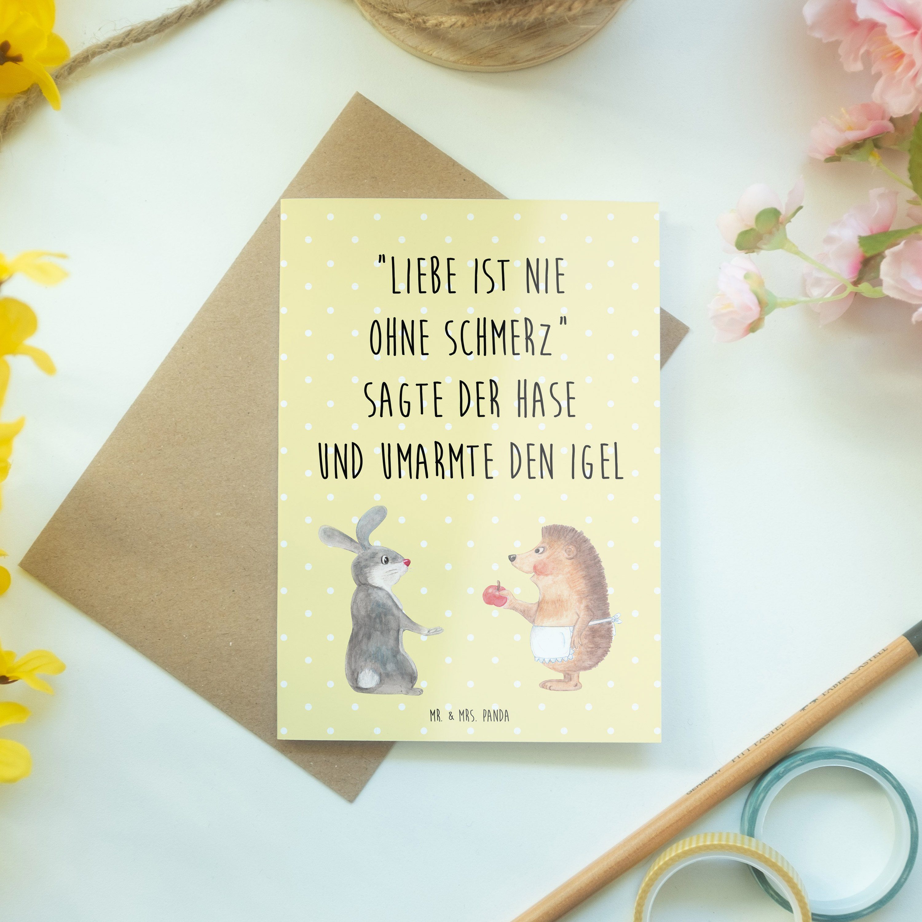 Geburtstagskart Mrs. Mr. Gelb & - Schmerz Liebe ohne nie - Geschenk, ist Grußkarte Pastell Panda