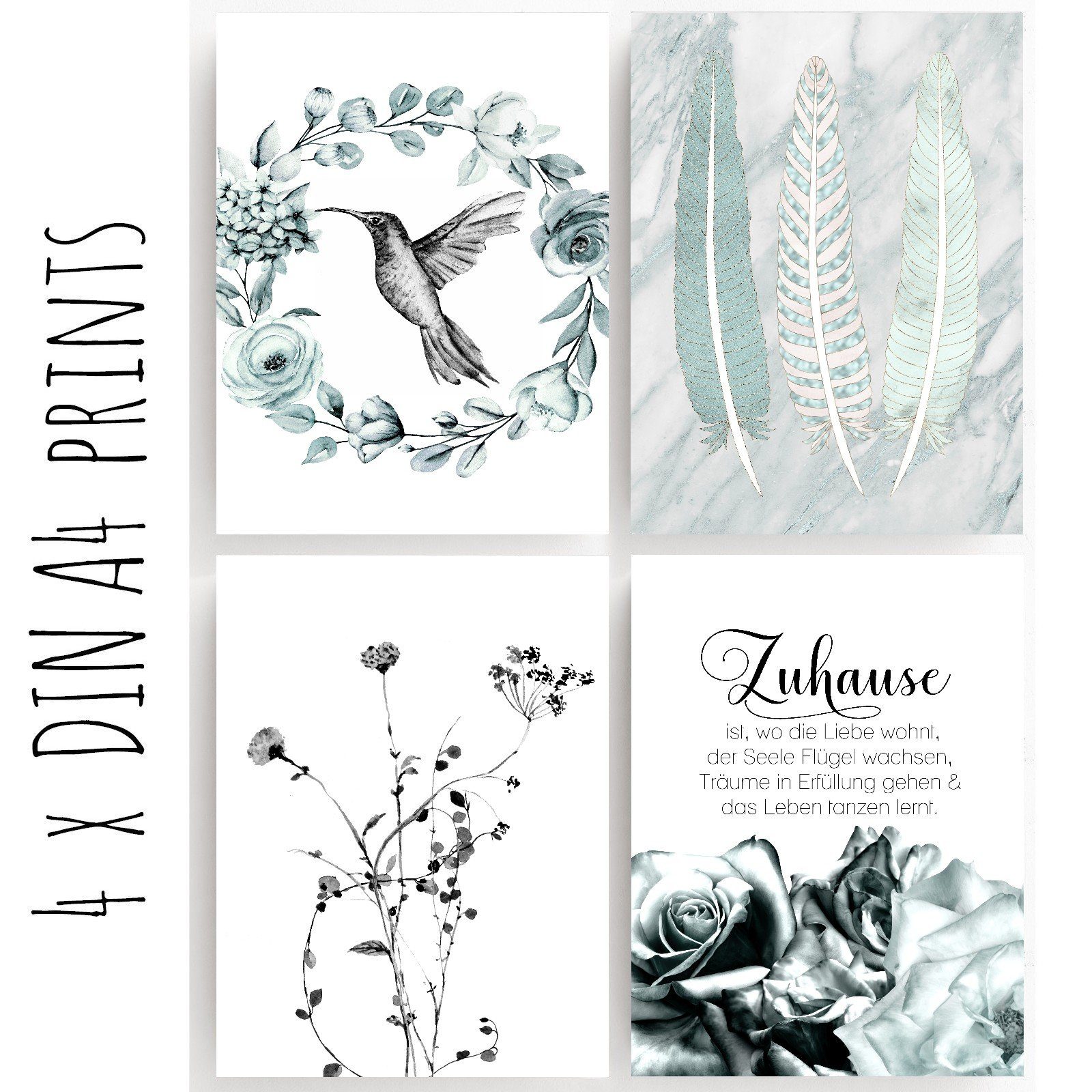 homestyle-accessoires Poster Bilder Bilderwand Set Wandbilder ZUHAUSE IST, WO DIE LIEBE WOHNT, (10 St), - Ohne Bilderrahmen - Sorgfältige & sichere Verpackung