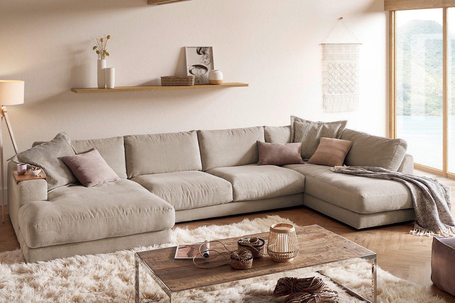 KAWOLA Wohnlandschaft MADELINE, Sofa Couch U-Form Cord verschiedene Farben 425x224 cm
