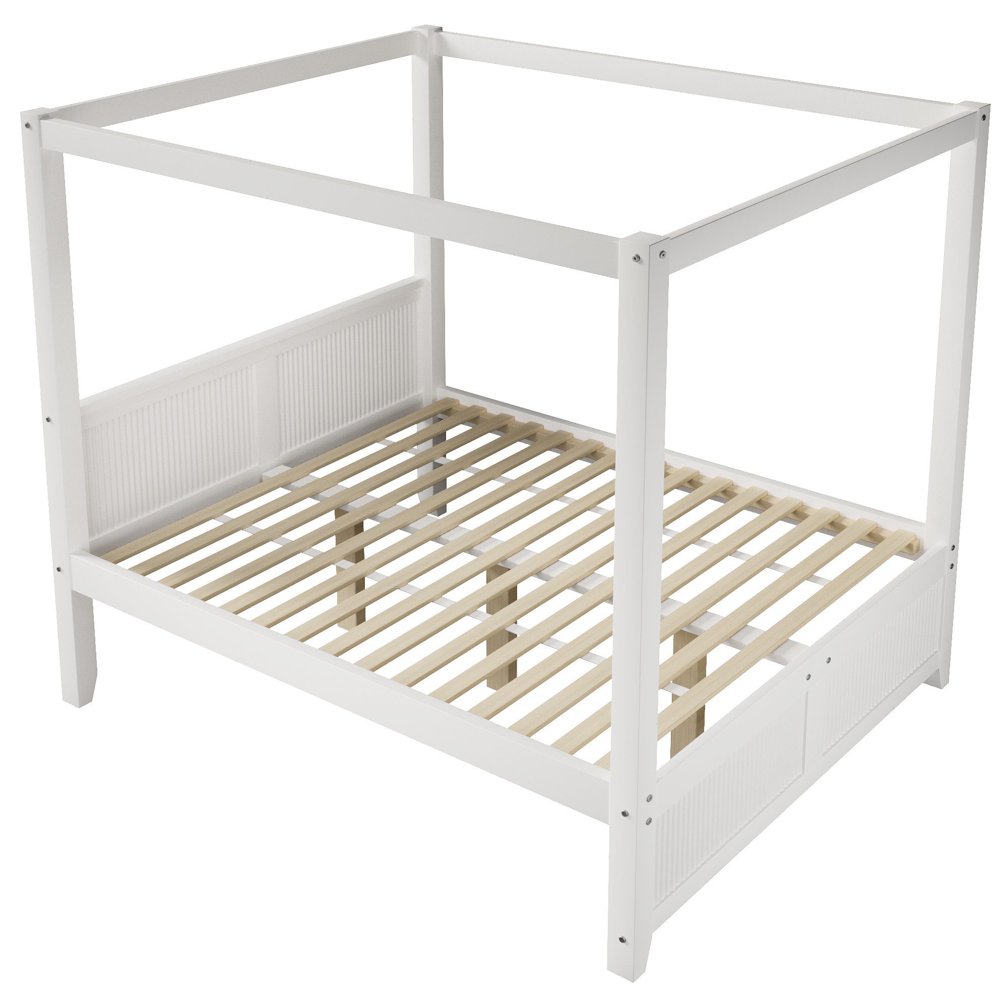 Odikalo Jugendbett Einzelbett Bettgestell Gästebett mit Himmelbett-Design (90/140x200 cm Himmelbett aus Holz mit dekorativem Dachrahmen und vertikalen Lamellen  – Bild 5 von 5