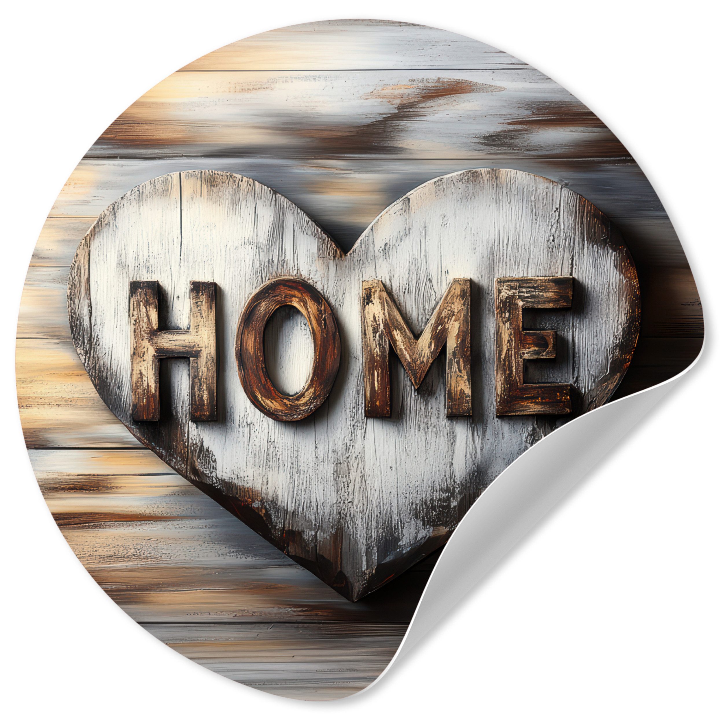 MuchoWow Wandsticker Zuhause - Herz - Holzoptik - Liebe (1 St), Wandtattoo Selbstklebend, Wohnzimmer Deko Aufkleber, 30x30 cm