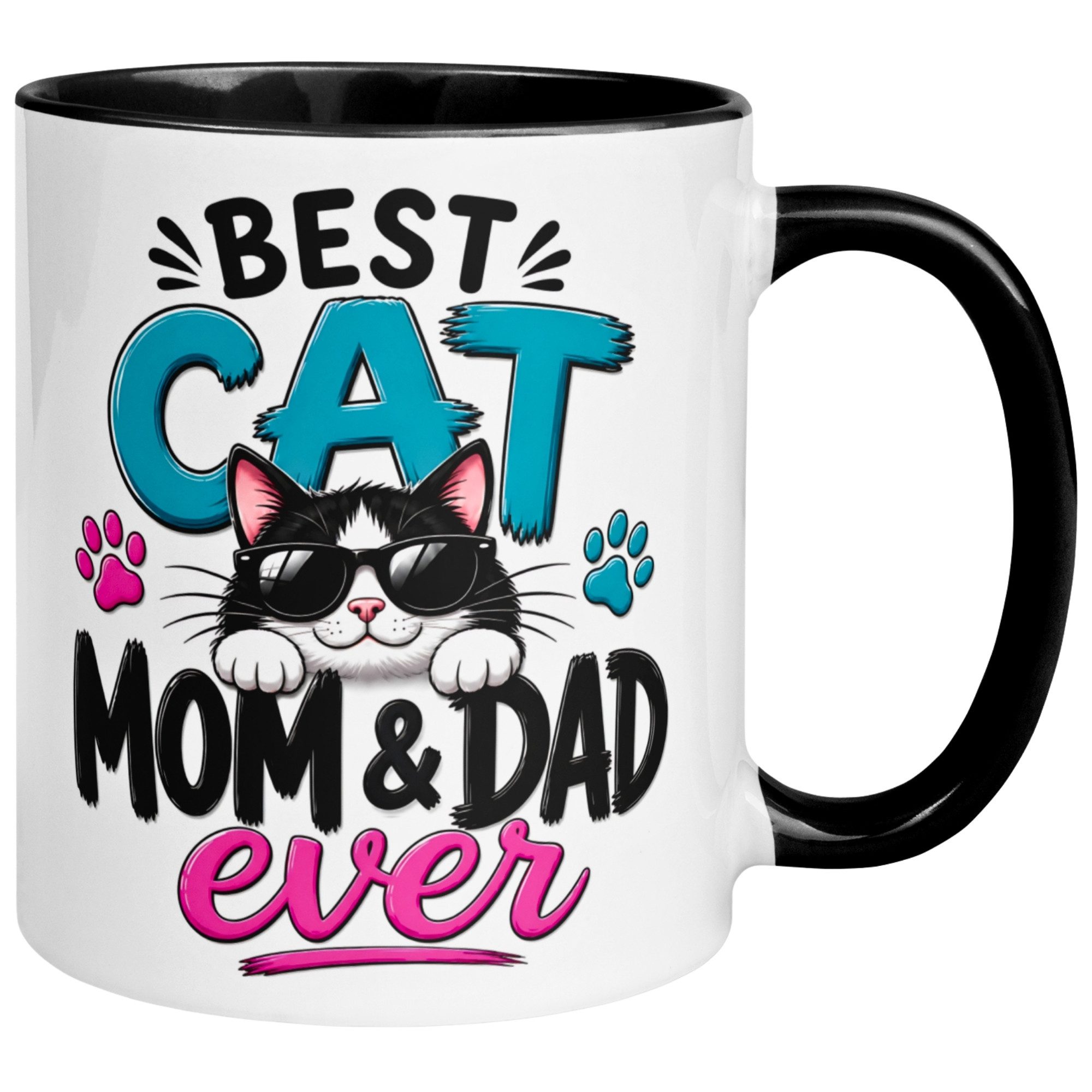 Momentals Tasse Katze – „Best Cat Mom&Dad ever“ – Geschenk Katzenmama Katzenpapa, Gratis Versand · Links-&Rechtshänder · Spülmaschinenfest