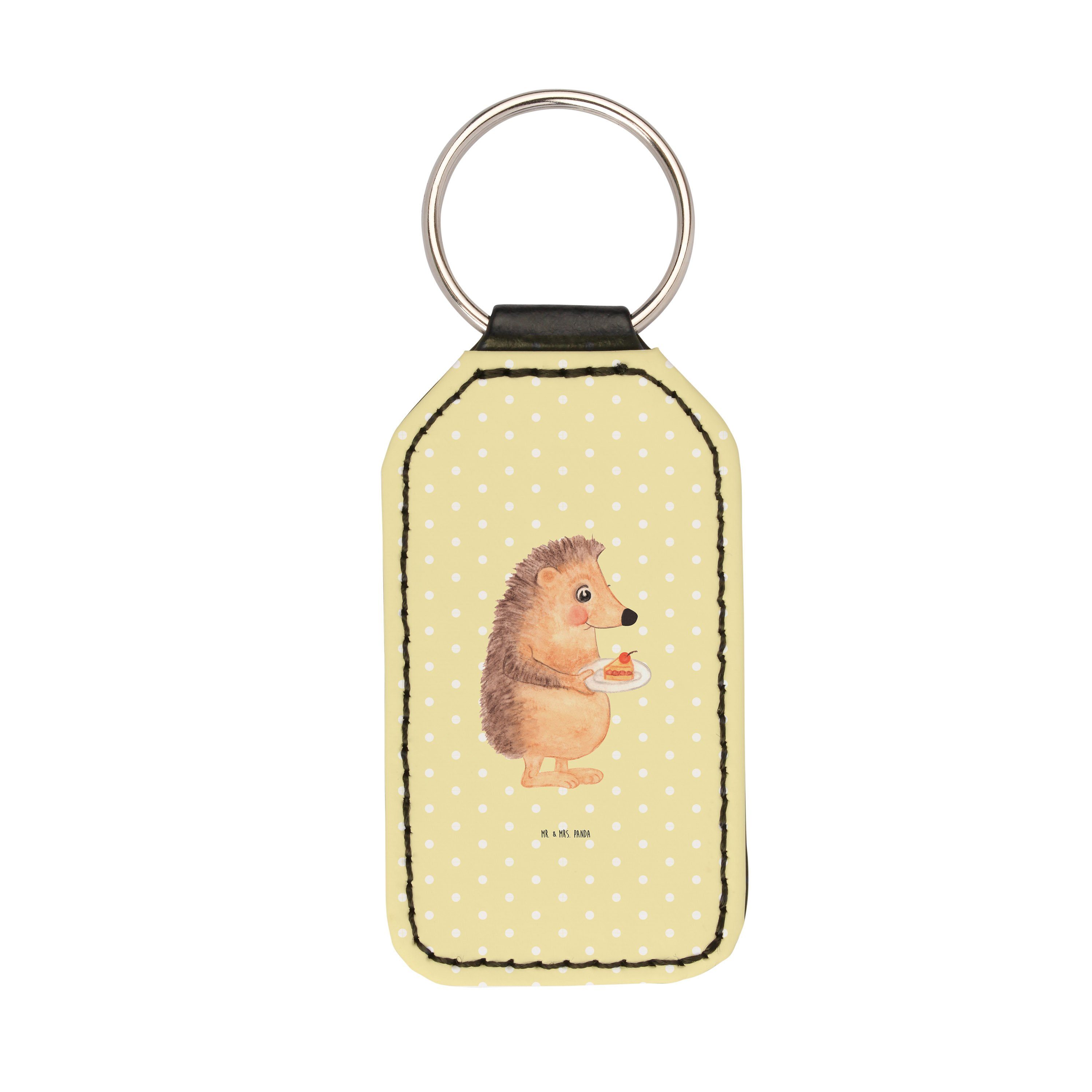 Mr. & Mrs. Panda Schlüsselanhänger Igel mit Kuchenstück - Gelb Pastell - Geschenk, Tiermotive, Taschenan (1-tlg)