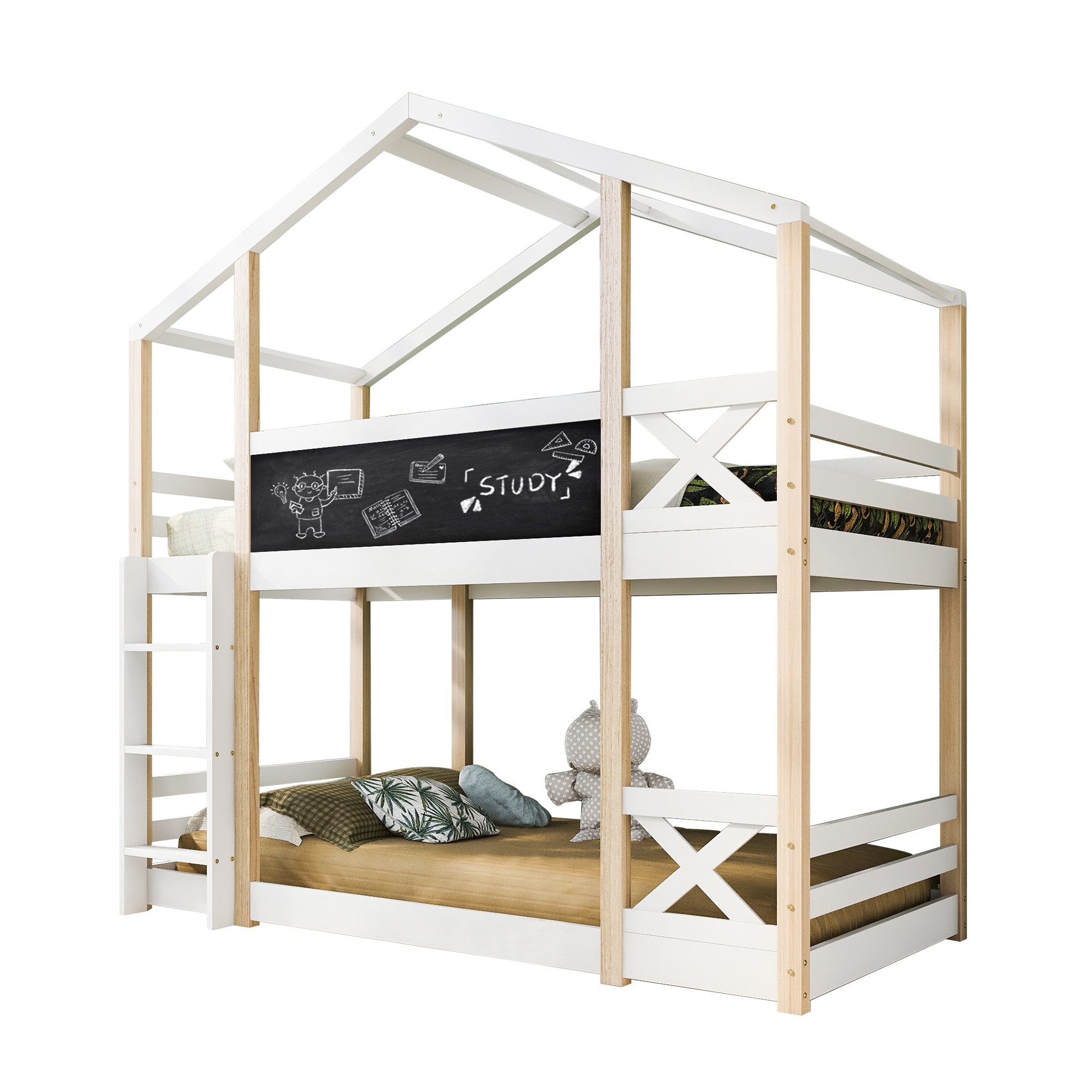Etagenbett Kinderbett Hochbett mit Speicherung und Rausfallschutz 90×200CM