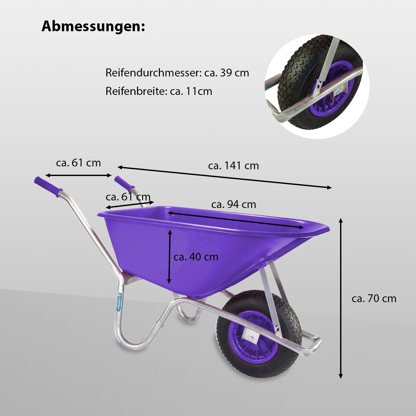 TRUTZHOLM Schubkarre 100L 250 kg Gartenschubkarre Schiebkarre schlagfeste Mulde, verstärkter Rahmen,Schutzbügel