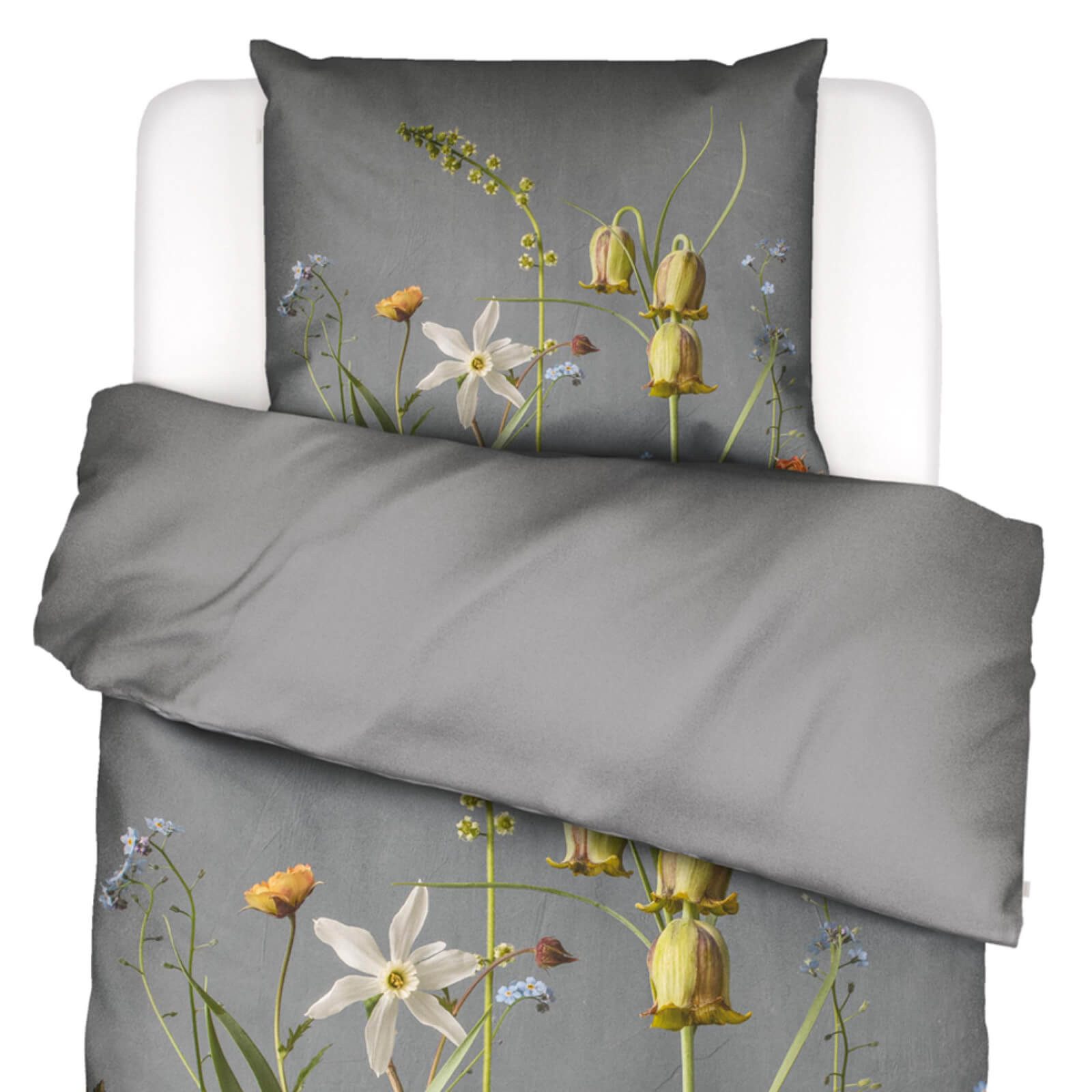 Essenza Bettwäsche Ficaria Grey Satin, Satin, 2 teilig, Narzissen, Floral, günstig online kaufen