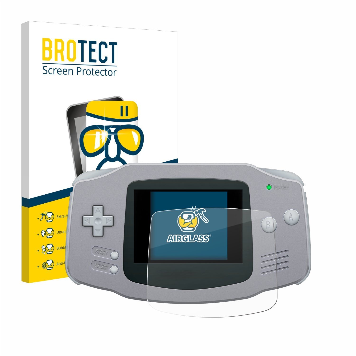 BROTECT Displayschutzglas Folie für Nintendo Gameboy Advance GBA, Schutzfolie Glas Panzer Display Schutz klar