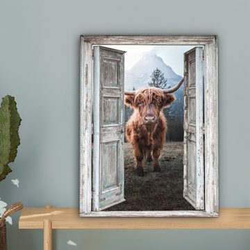 OneMillionCanvasses® Leinwandbild Schottischer Highlander - Kuh - Ländlich - Ansicht, (1 St), Leinwand Bilder für Wohnzimmer Schlafzimmer 30x40 cm