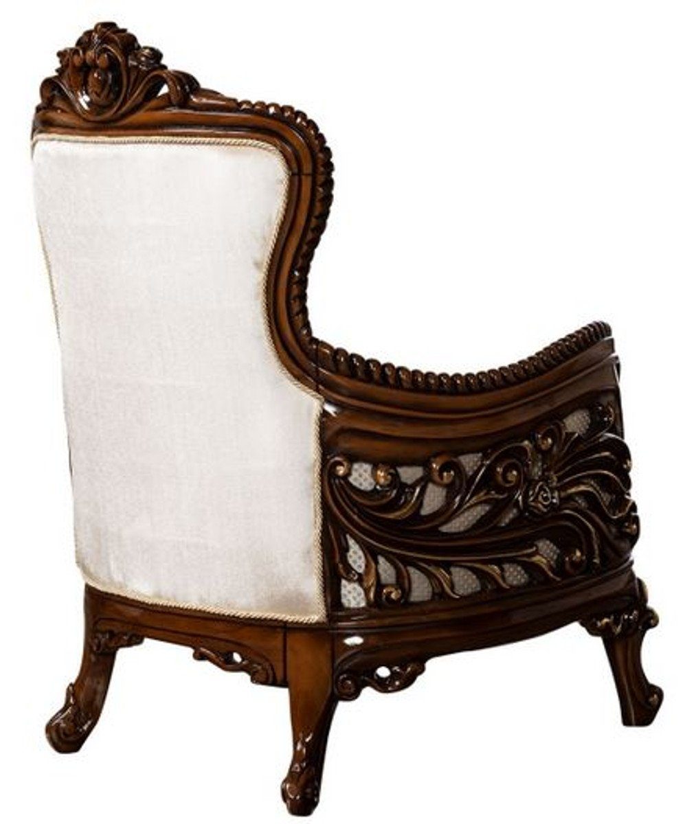 Casa Padrino Sessel Muster Luxus - elegantem mit Wohnzimmer - Braun Gold Prunkvoller Sessel Barock Wohnzimmer Möbel Barock Beige Sessel / 