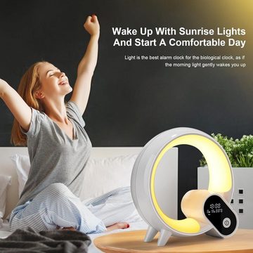 BlingBin LED Nachttischlampe AtmosphäRenlampe Mit Bluetooth Lautsprecher Dimmbare LED Tischlampe, Musik Alarm Clock, LED fest integriert, RGB, Fernbedienung Tasten App Steuerung, Kalender Uhr Temperatur