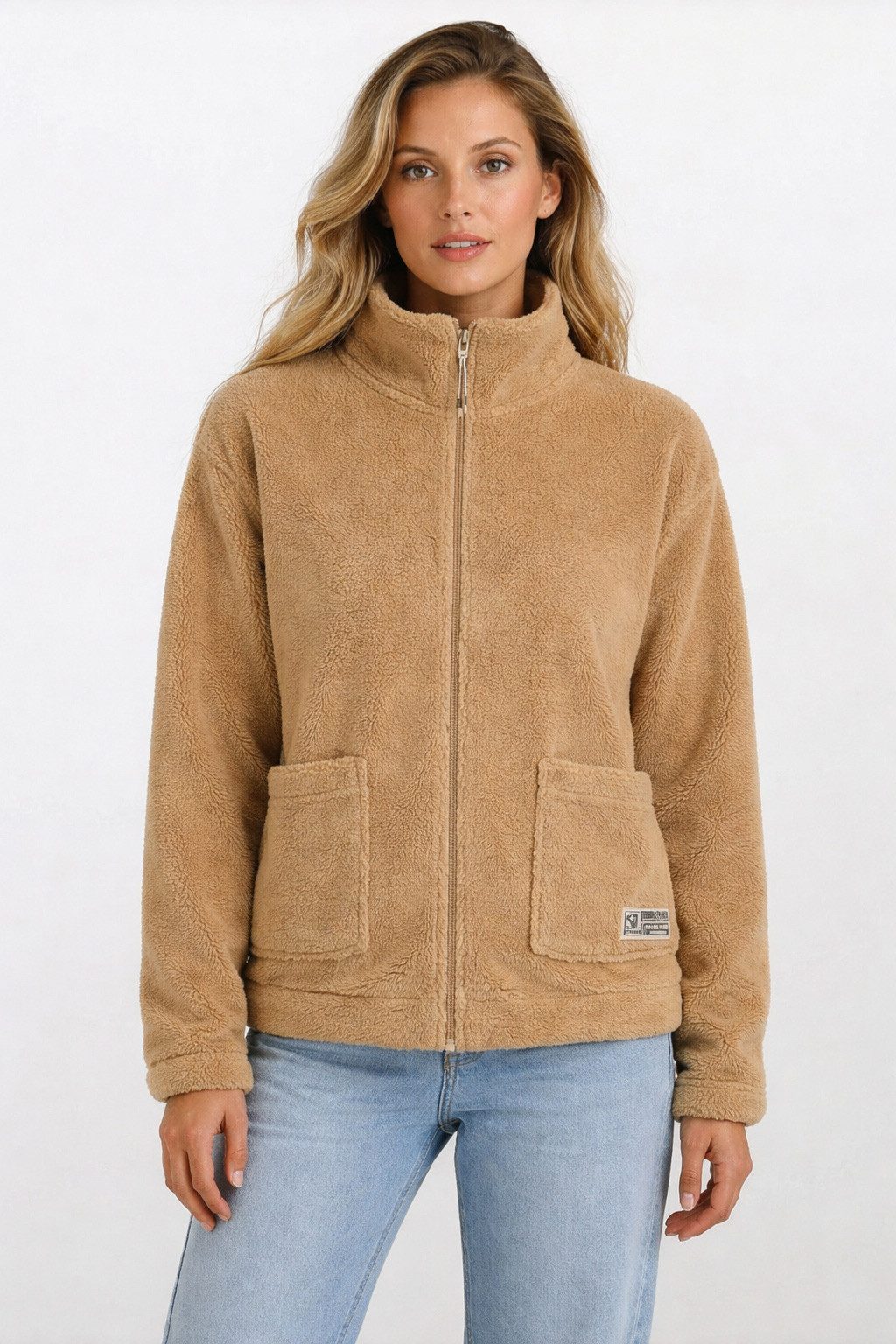 SUBLEVEL Fleecejacke Damen Teddyfleece Kuschelig Übergangsjacke Jacke Outdoor Stehkragen, Kapuze, flauschig, kuschelig, warm, Outdoor