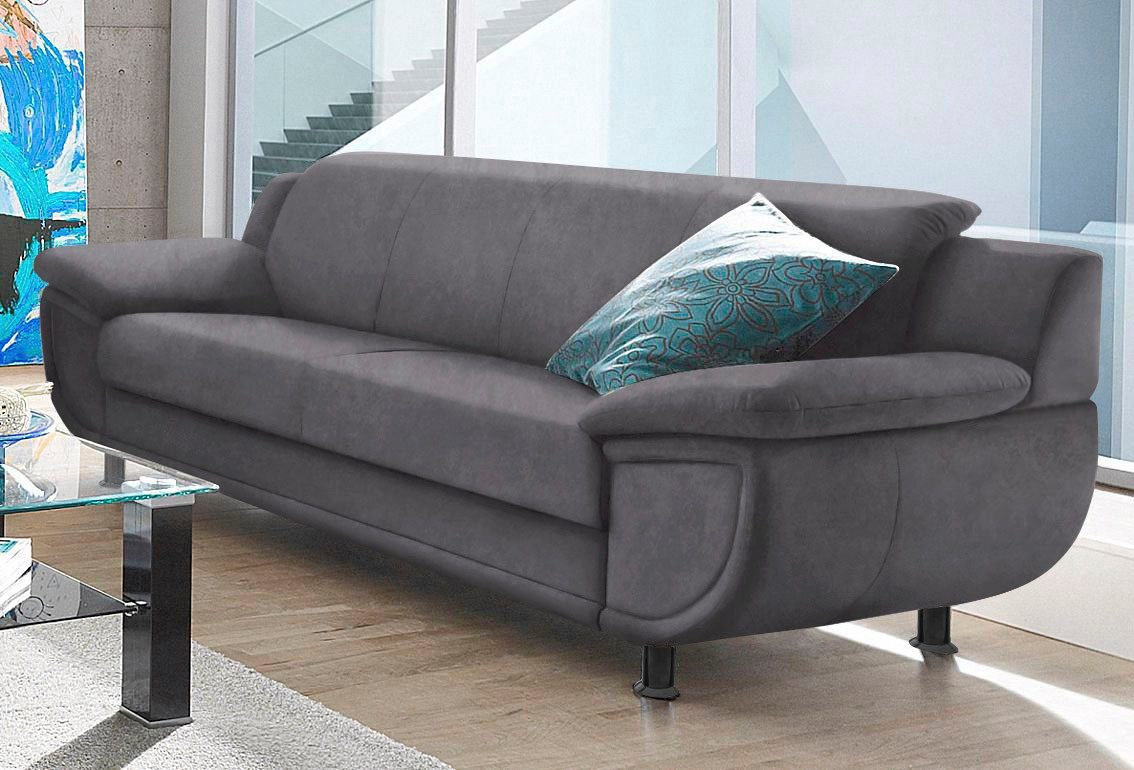 TRENDMANUFAKTUR 3-Sitzer Rondo, Breite 207 cm, breite Armlehnen, Füße schwarz, Big-Sofa wahlweise mit Federkern, in verschiedenen Bezügen bestellbar