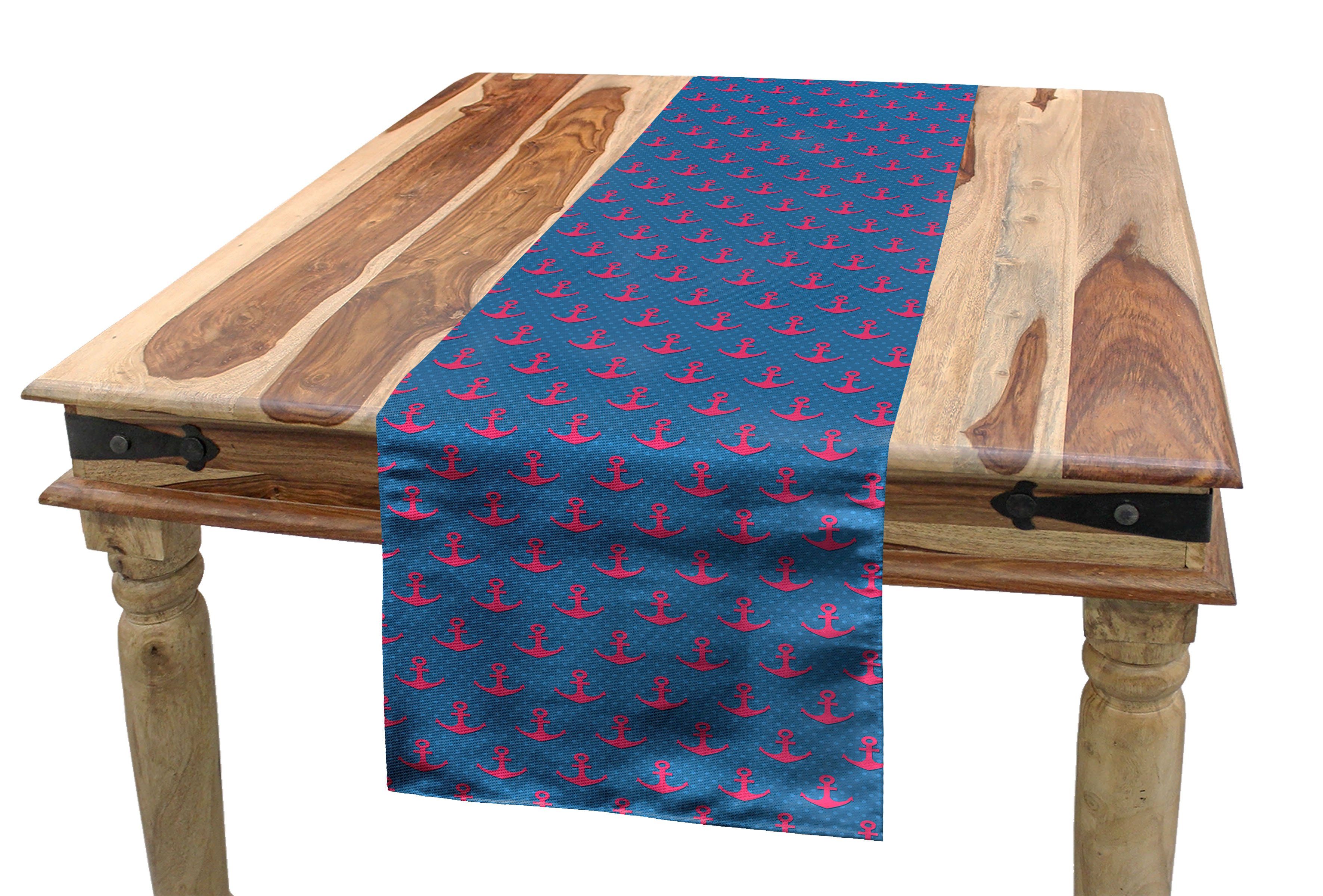 Abakuhaus Tischläufer Esszimmer Küche Rechteckiger Dekorativer Tischläufer, Anker Rosa auf Blau punktiert