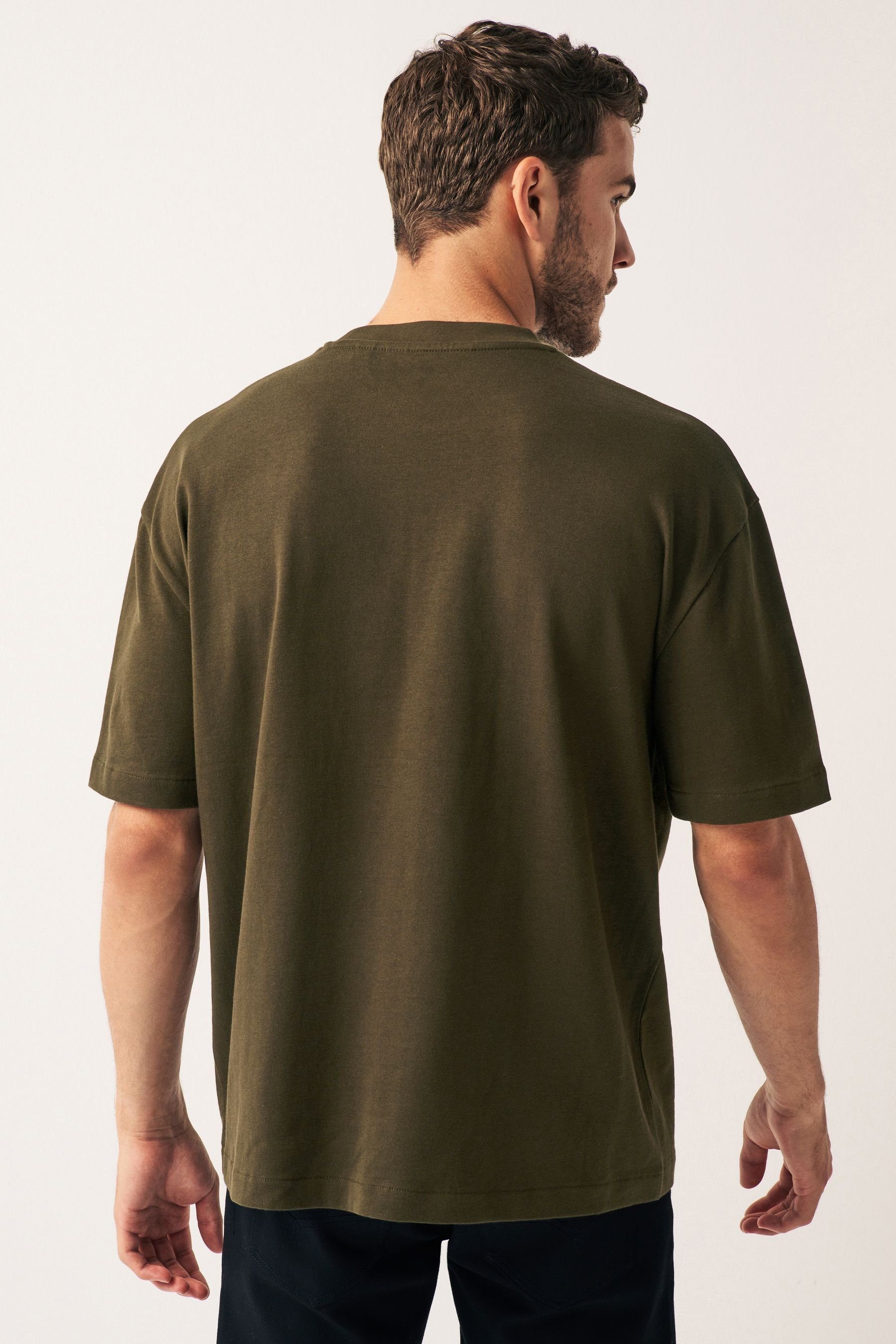 Next T-Shirt Green schwerem Khaki T-Shirt (1-tlg) aus Stoff