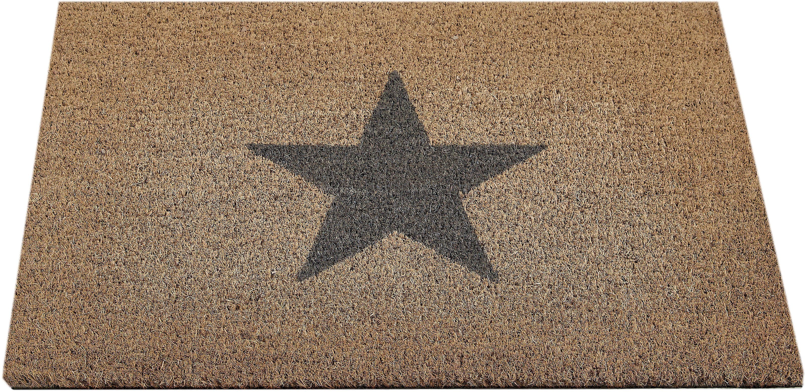Fußmatte Kokos Star, Andiamo, rechteckig, Höhe: 15 mm, Schmutzfangmatte, Motiv Sterne, In- und Outdoor geeignet grau