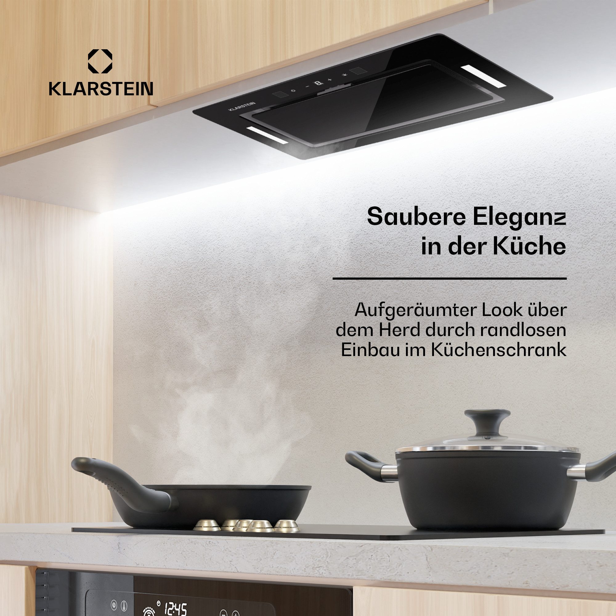Klarstein Deckenhaube Hektor Serie Hektor Eco Lüfterbaustein 72 cm 466 m³/h Touch Sicherheitsglas LED Hektor, Dunstabzugshaube Einbau Abluft Umluft mit Aluminium & Aktivkohle