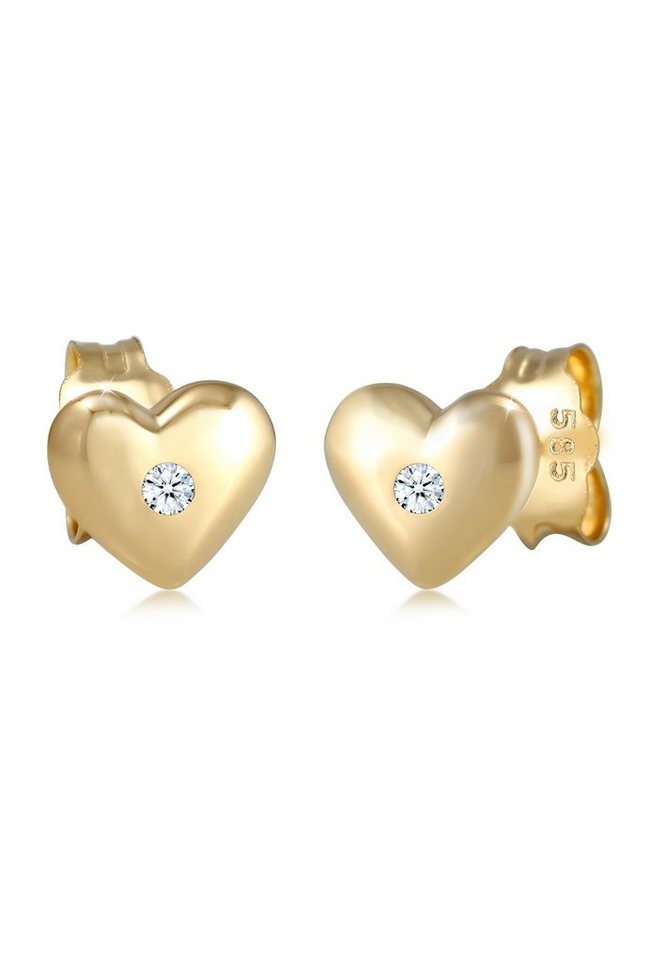Elli DIAMONDS Paar Ohrstecker Kinder Herz Diamant (0.03 ct) 585 Gelbgold,  Herz