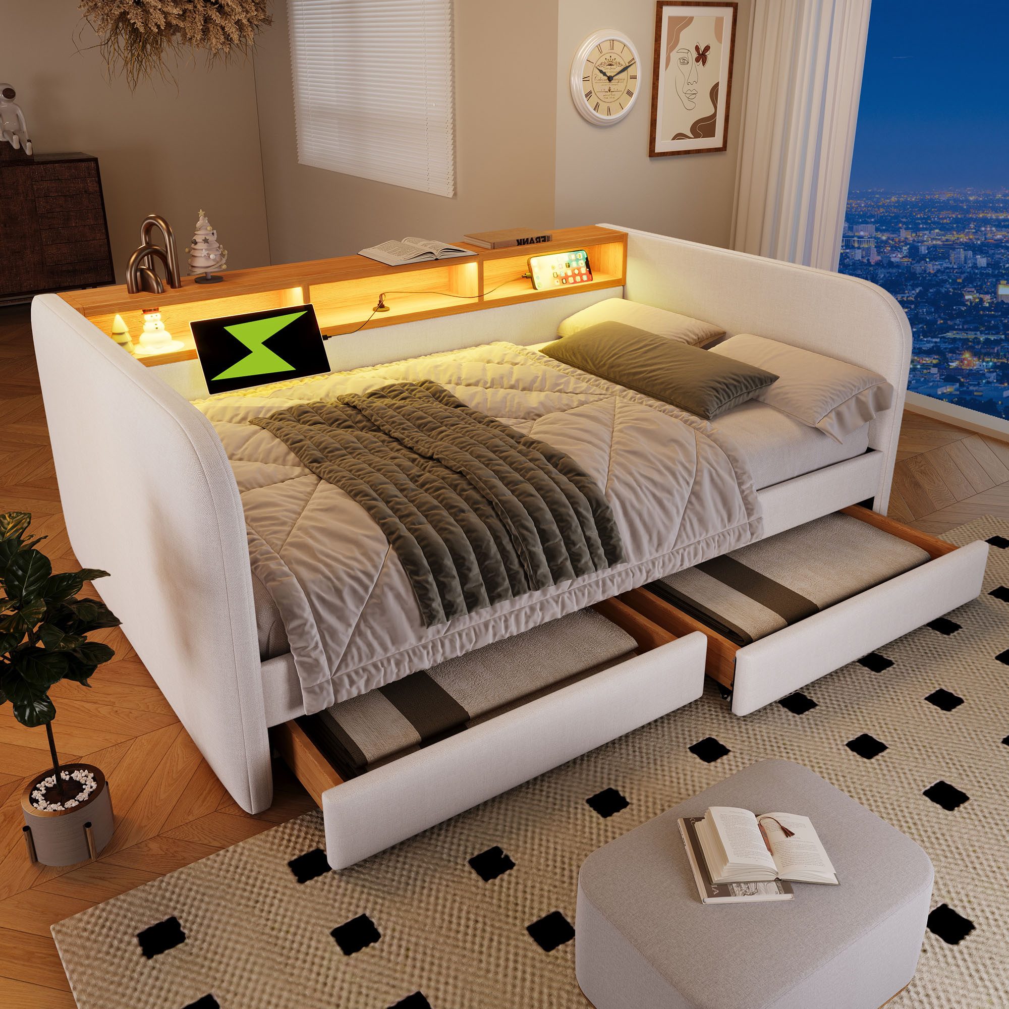 Flieks Polsterbett, LED Daybett Kinderbett 140x190cm mit Ladefunktion und 2 günstig online kaufen