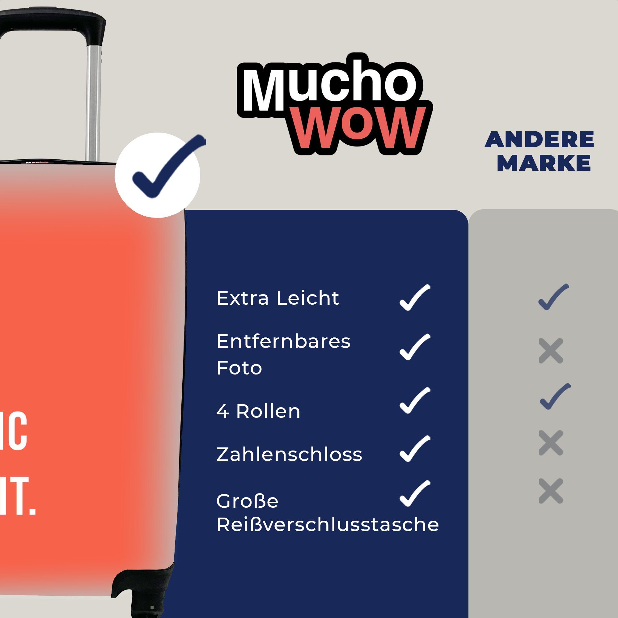 epischen Ferien, Reisetasche Trolley, für Handgepäckkoffer MuchoWow - Scheiß Rollen, mit - Zitate 4 Reisekoffer Orange, rollen, Handgepäck Mach