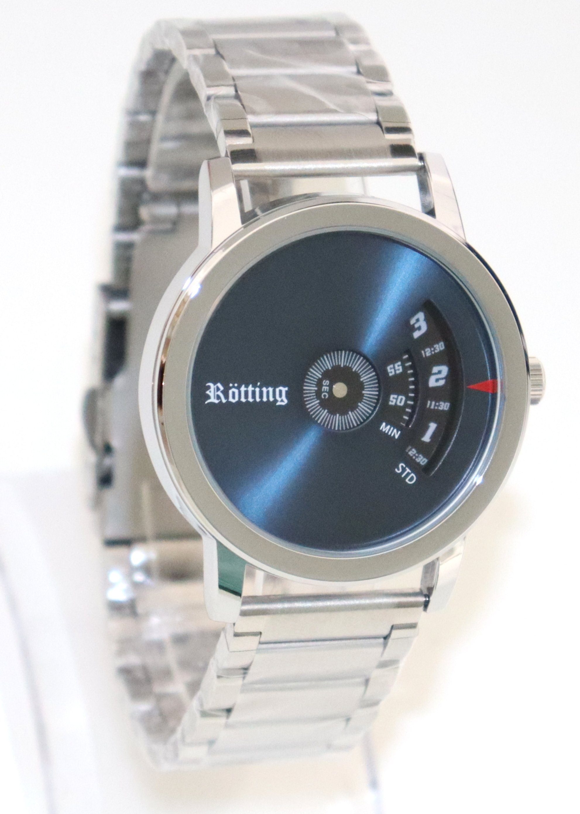 Rötting Design Quarzuhr Herrenuhr blaues Ziffernblatt mit einer innovativen Zeitanzeige, aus der Collection "Rötting"