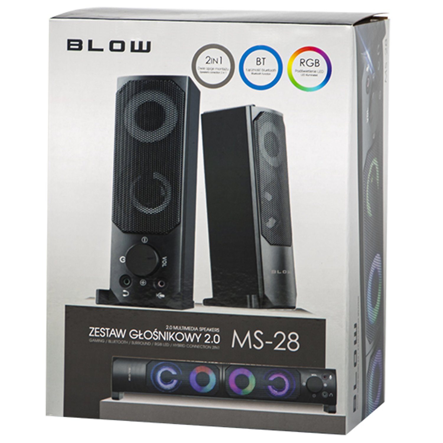 BLOW MS-28 PC-Lautsprecher (Bluetooth, 6 W, AUX-Anschluss, Soundbar-Funktion, RGB-LED-Bleuchtung)