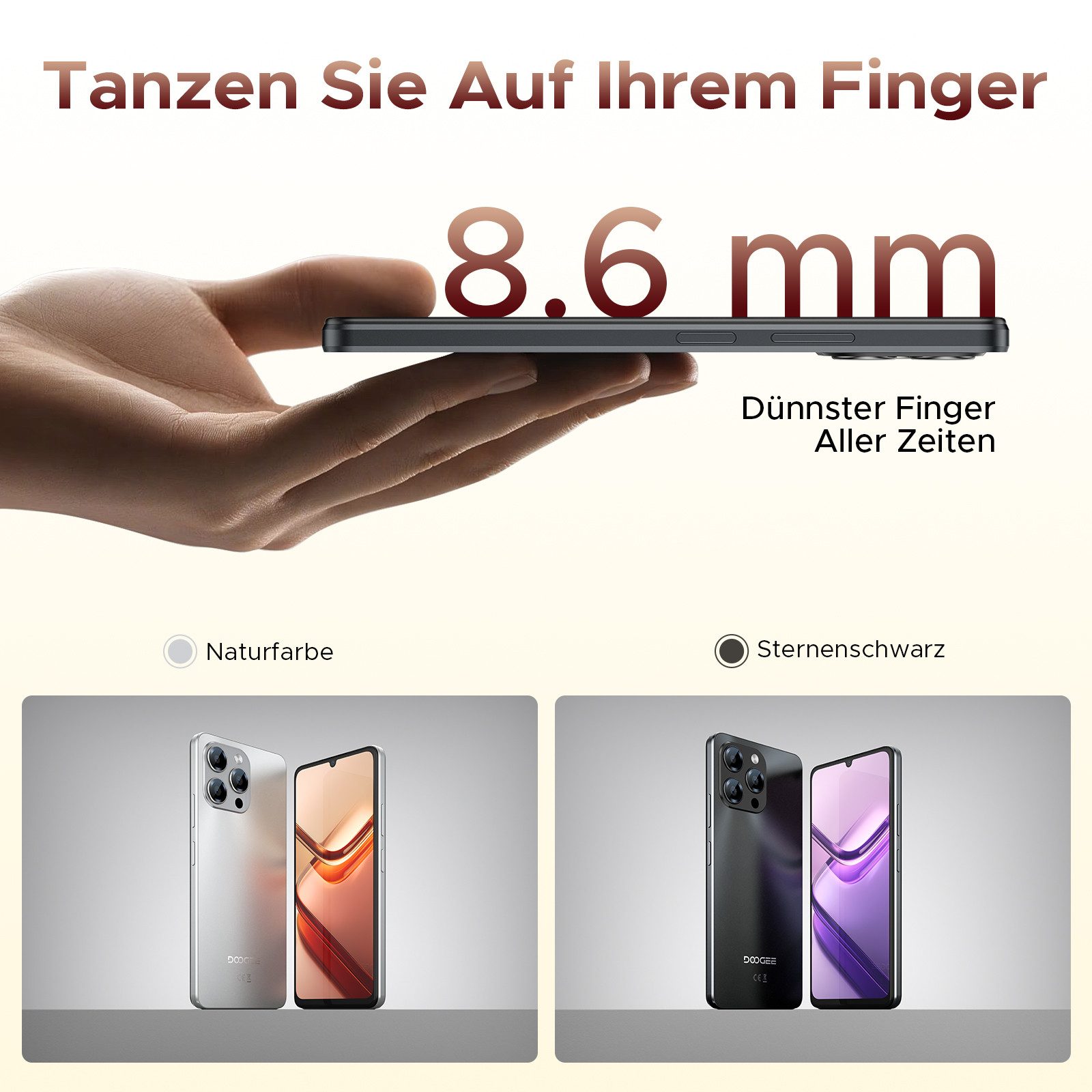 DOOGEE NOTE58, Handy ohne Vertrag, 128GB/2TB TF, 6250mAh, 6.75" HD, 90Hz Smartphone (17,1 cm/6.75 Zoll, 128 GB Speicherplatz, 8 MP Kamera, 6.75" HD+ 16MP+8MP, Dual SIM 4G Simlockfreie Handys,OTG, GPS, Face ID)