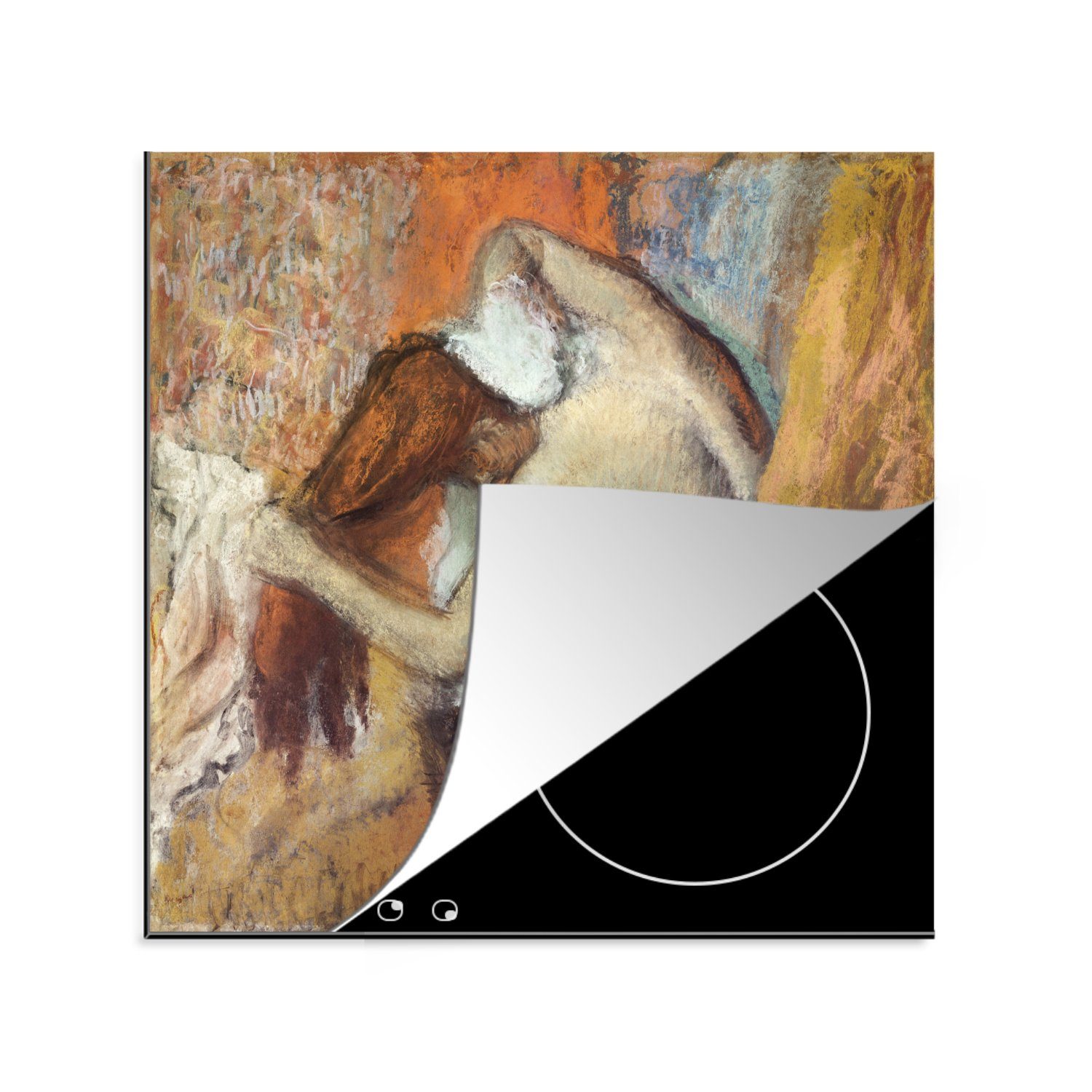 tlg), (1 Ceranfeldabdeckung, küche Herdblende-/Abdeckplatte Hals Degas, Edgar trocknet von - ihren Gemälde Vinyl, für cm, MuchoWow Arbeitsplatte Frau 78x78