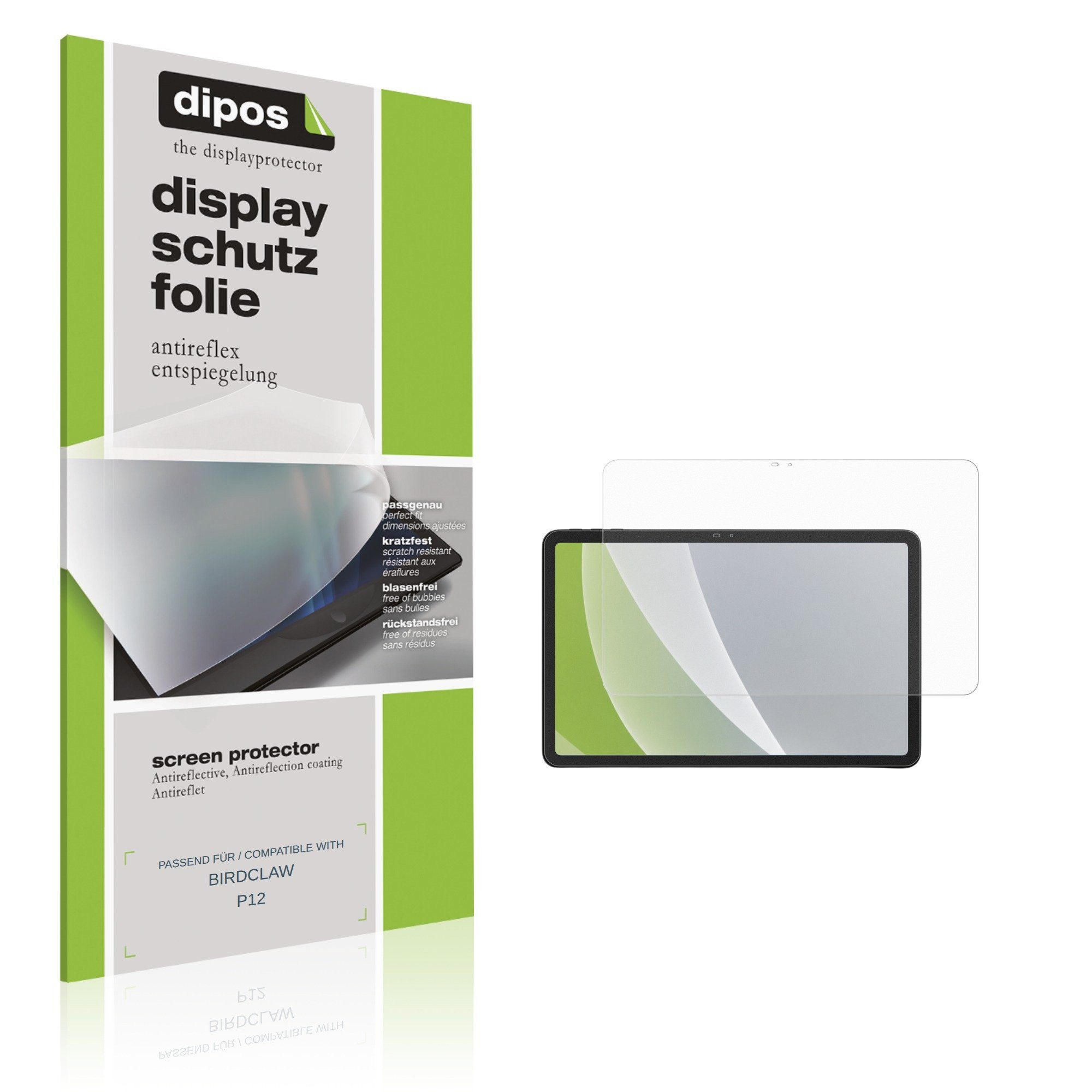 dipos Displayschutzfolie Schutzfolie für BIRDCLAW P12, 2 Stück, Displayschutz Schutz Folie Made in Germany
